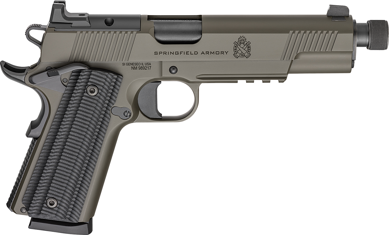 Springfield Armory 1911 Operator AOS Handgun .45 Auto 8rd Magazine(2) 5.75 Threaded Barrel OD Green Cerakote - Springfield Armory - 45 ACP