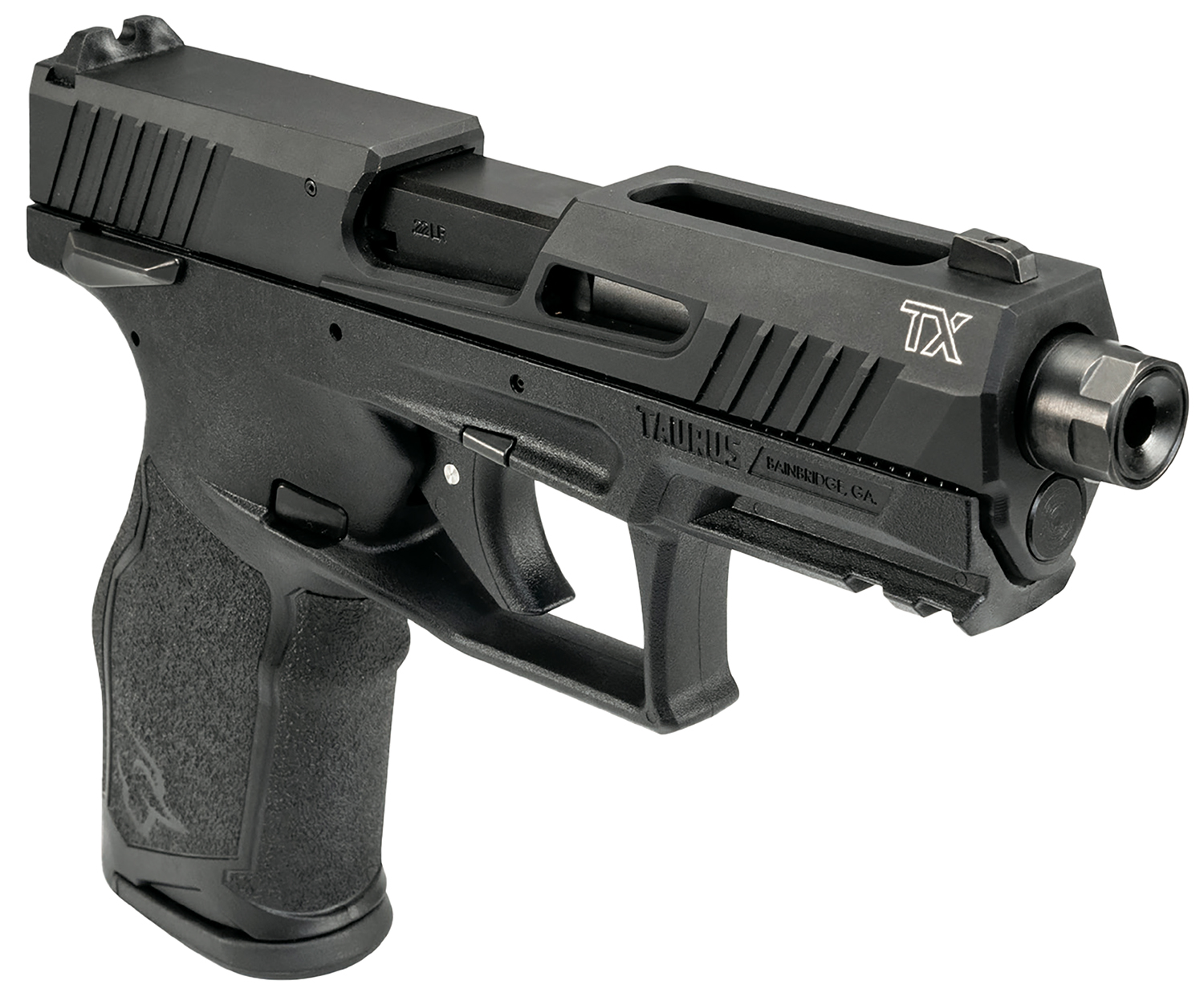 Taurus 1-2TX22141-5XMAG TX22  Full Size Frame 22 LR 22+1 4.10" Black Threaded Barrel, Black Anodized Serrated Slide, Black Polymer Frame w/Picatinny Rail, Ergonomic Grip, 5 Mags