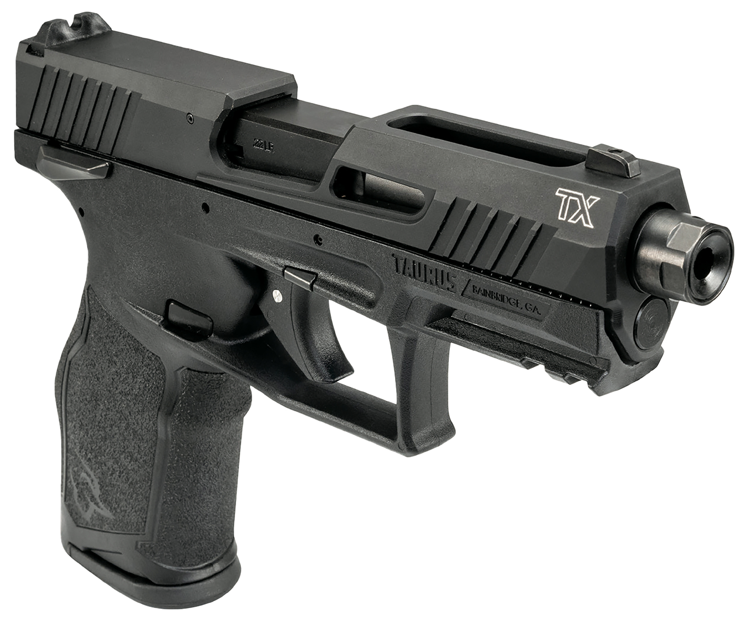 Taurus 1-2TX22141-5X10 TX22  Full Size Frame 22 LR 10+1 4.60" Black Threaded Barrel, Black Serrated Slide, Black Polymer Frame w/Picatinny Rail, Ergonomic Grip, 5 Mags