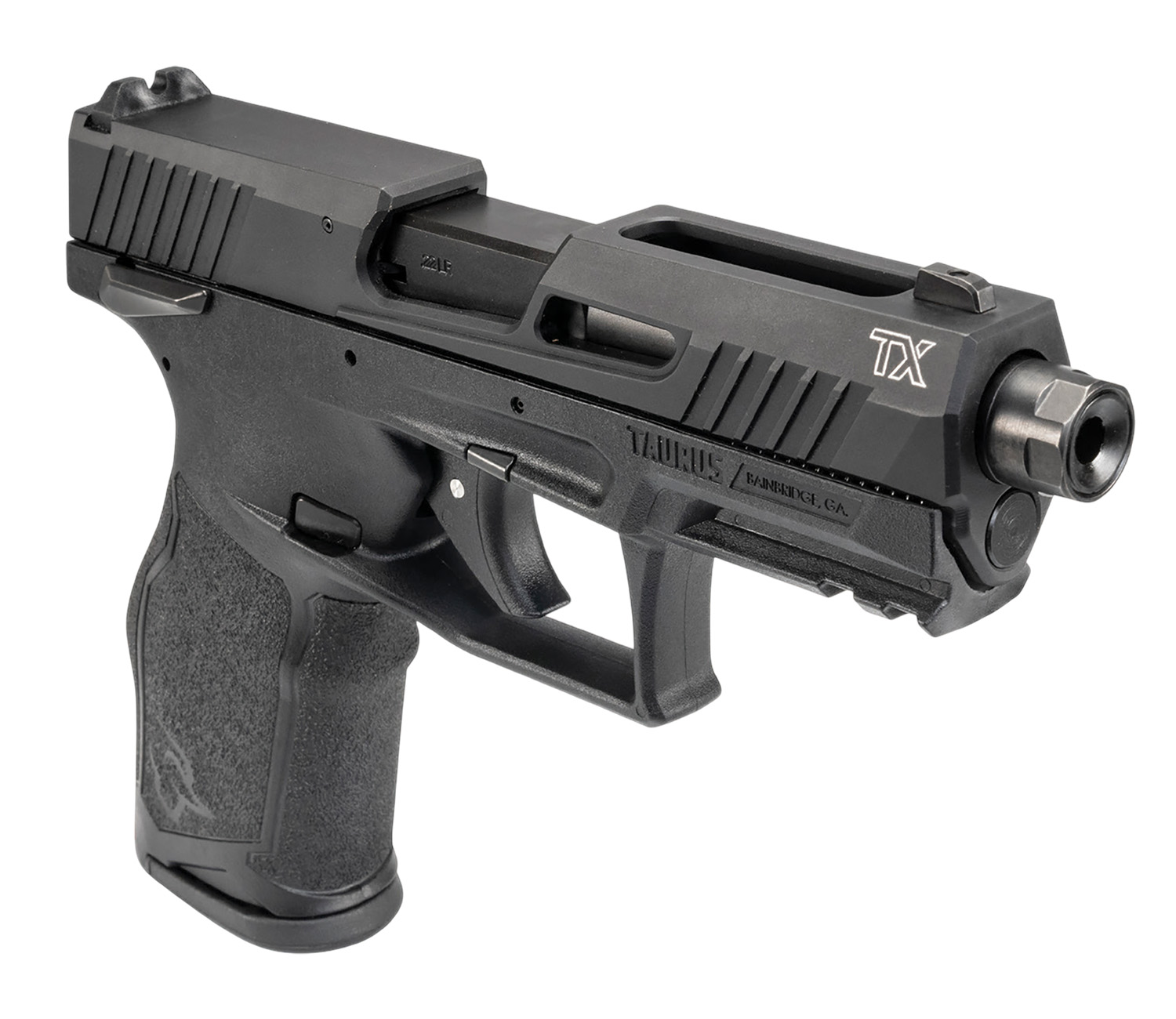 Taurus 1-2TX22341-5X10 TX22  Full Size Frame 22 LR 10+1 4.10" Black Non-Threaded Barrel, Black Serrated Slide, Black Polymer Frame w/Picatinny Rail, Ergonomic Grip, 5 Mags