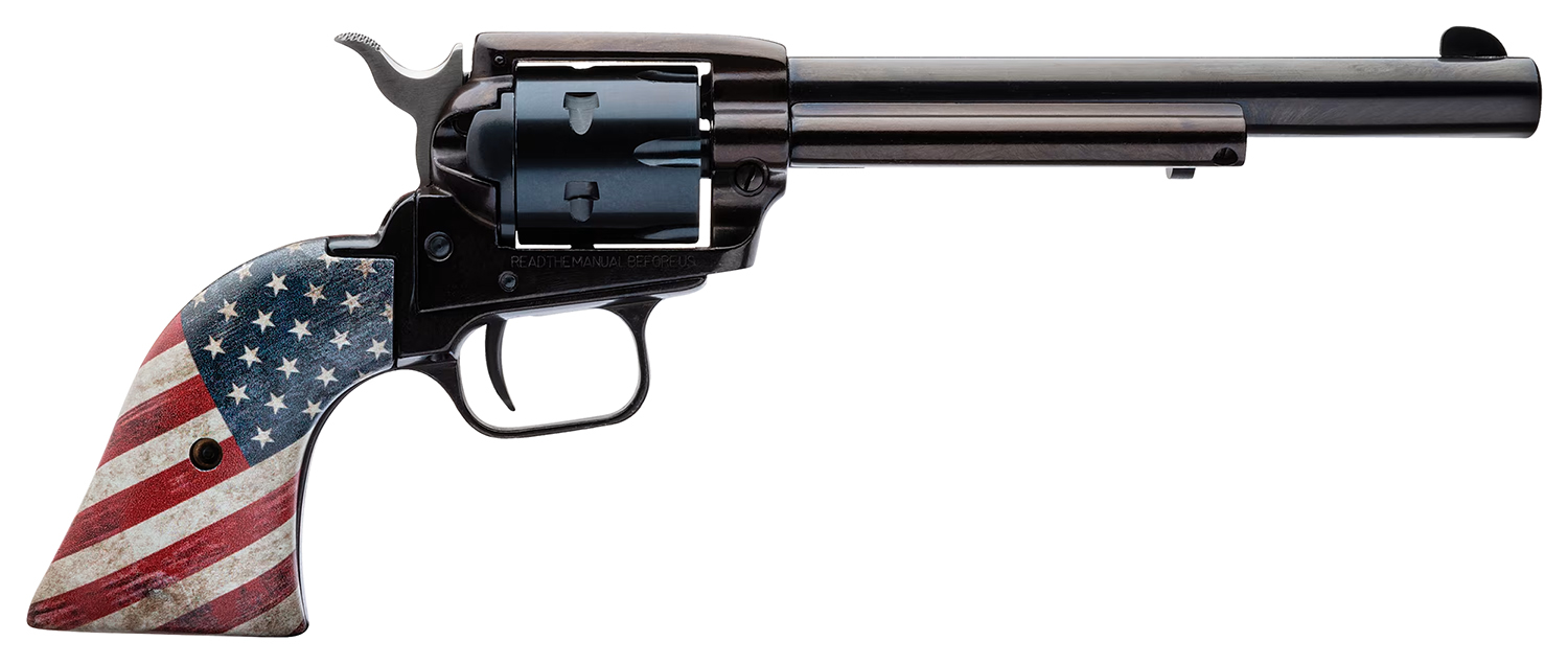Heritage Mfg RR22B6USFLAG Rough Rider  22 LR 6 Shot 6.50" Black Oxide Barrel & Cylinder, Black Steel Zinc Alloy Frame, US Flag Grip Exposed Hammer