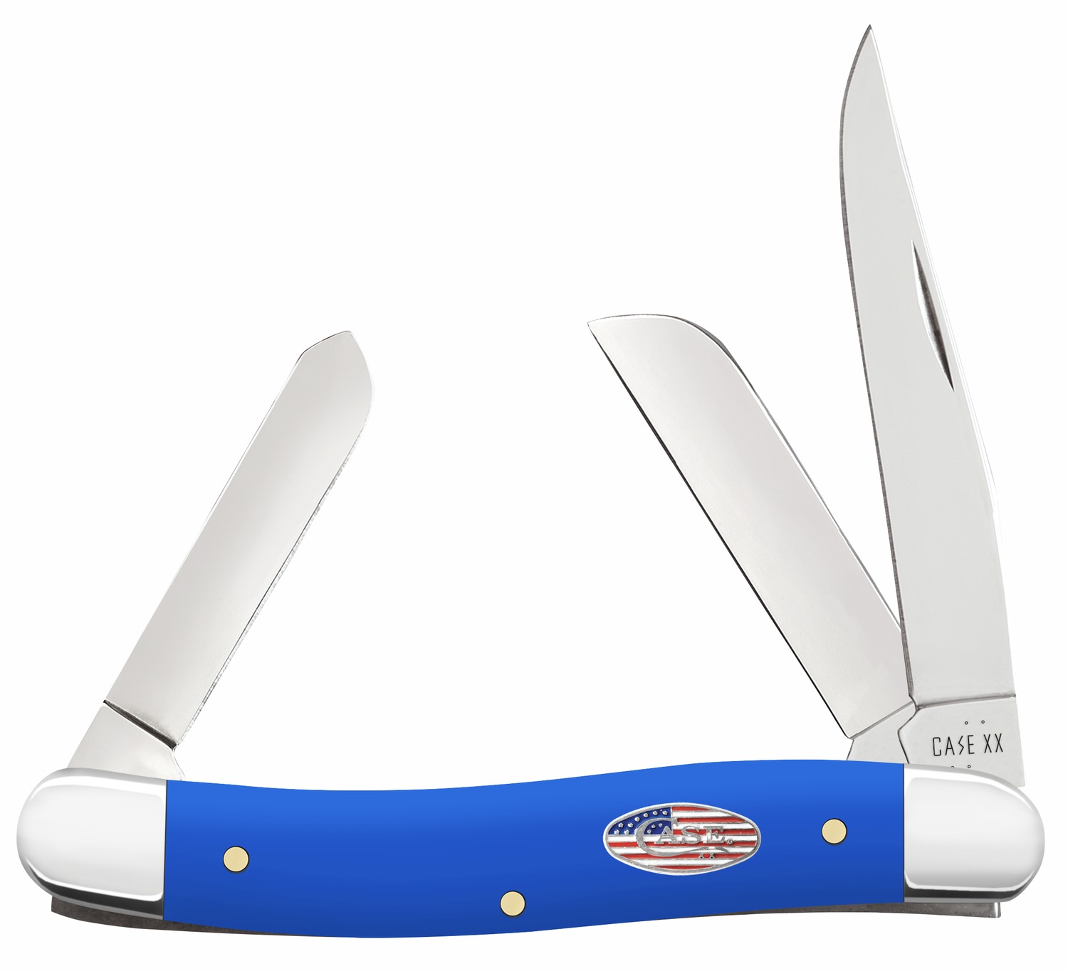 Case 16402 Stockman Medium Folding Clip Point/Sheepsfoot/Spey Plain Carbon Steel Blade, Smooth Royal Blue Synthetic Handle - Case Cutlery - CLIP POINT/SHEEPSFOOT/SPEY