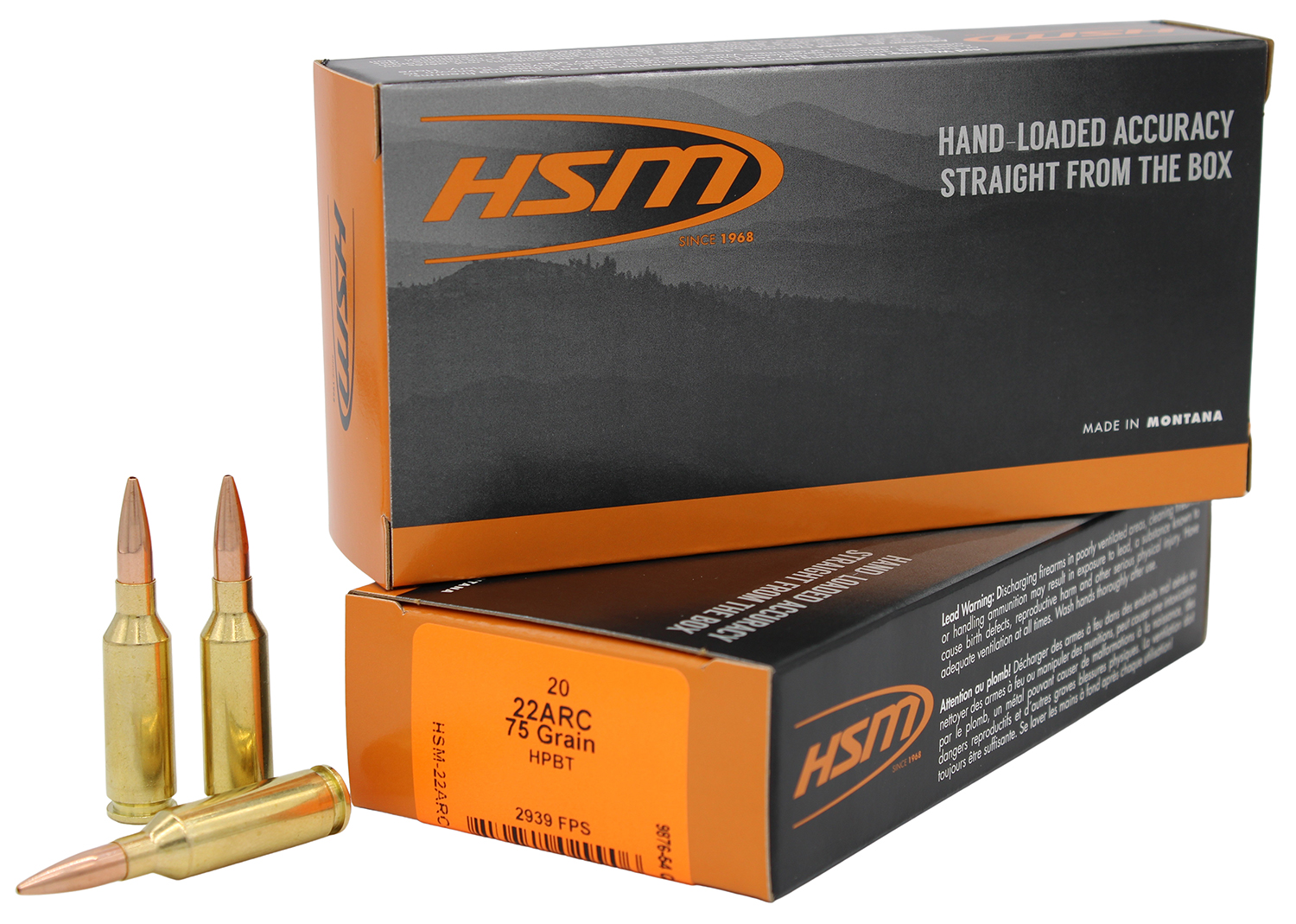 HSM 22ARC1N Varmint 22ARC 75gr Hollow Point Boat Tail 20 Per Box/25 Case