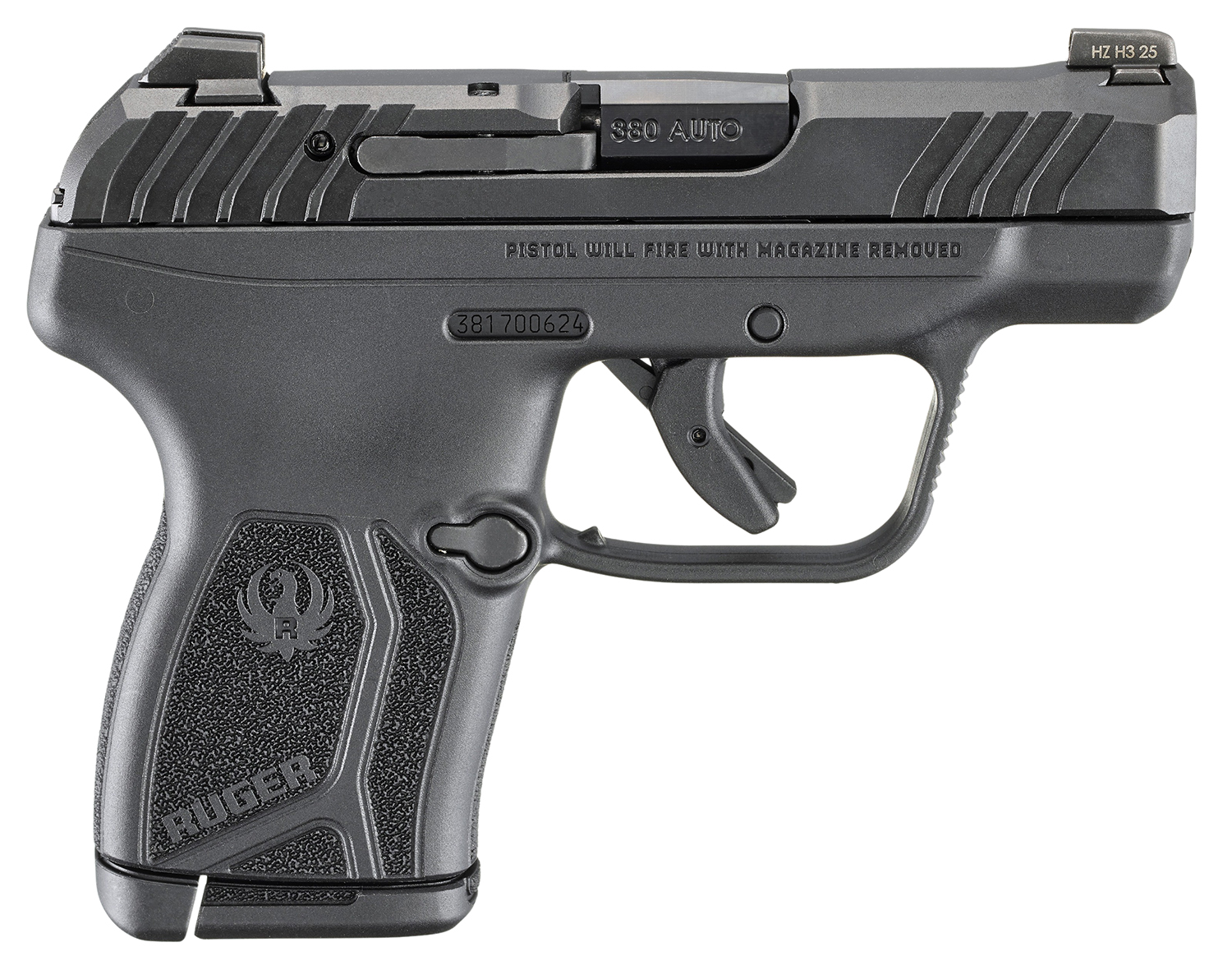 Ruger 13765 LCP Max  Compact Frame 380 ACP 10+1 2.80" Black Oxide Alloy Steel Barrel, Black Nitride Alloy Steel Serrated Slide, Black Polymer Frame, Textured Grip, No Manual Safety