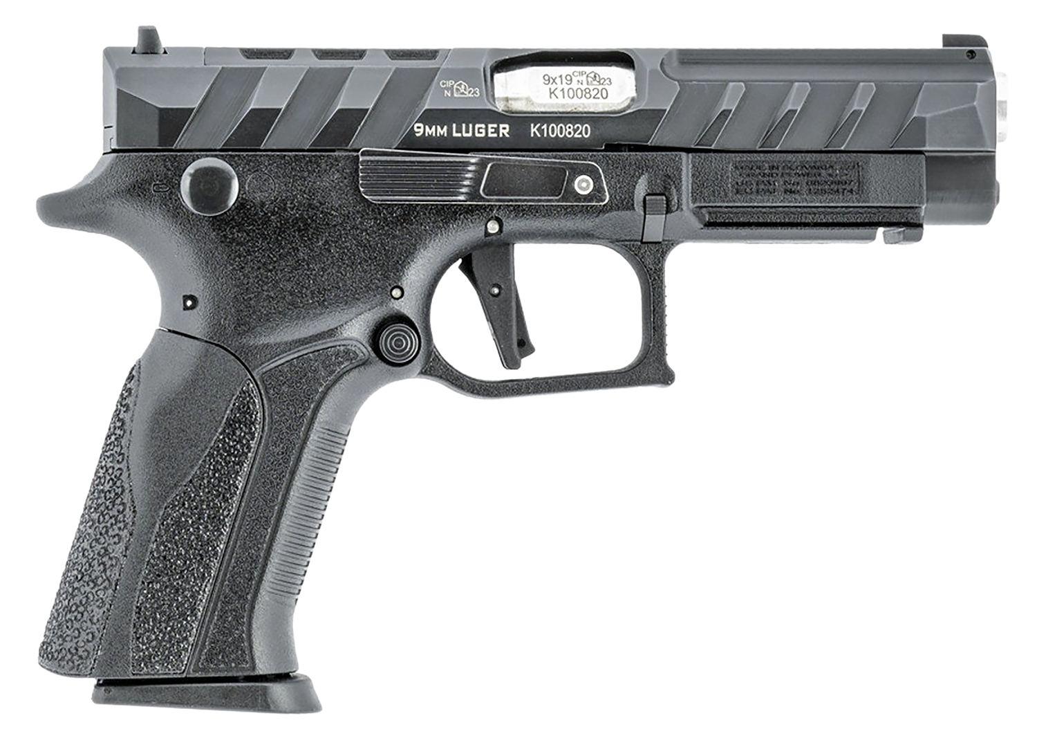 Grand Power 8588005808668 Q100 Mk23 9mm Luger 15+1 4.25" Stainless Rotating Barrel, Black Steel Optic Ready/Serrated Slide, Black Steel Frame w/Accessory Rail & Beavertail, Textured Grip