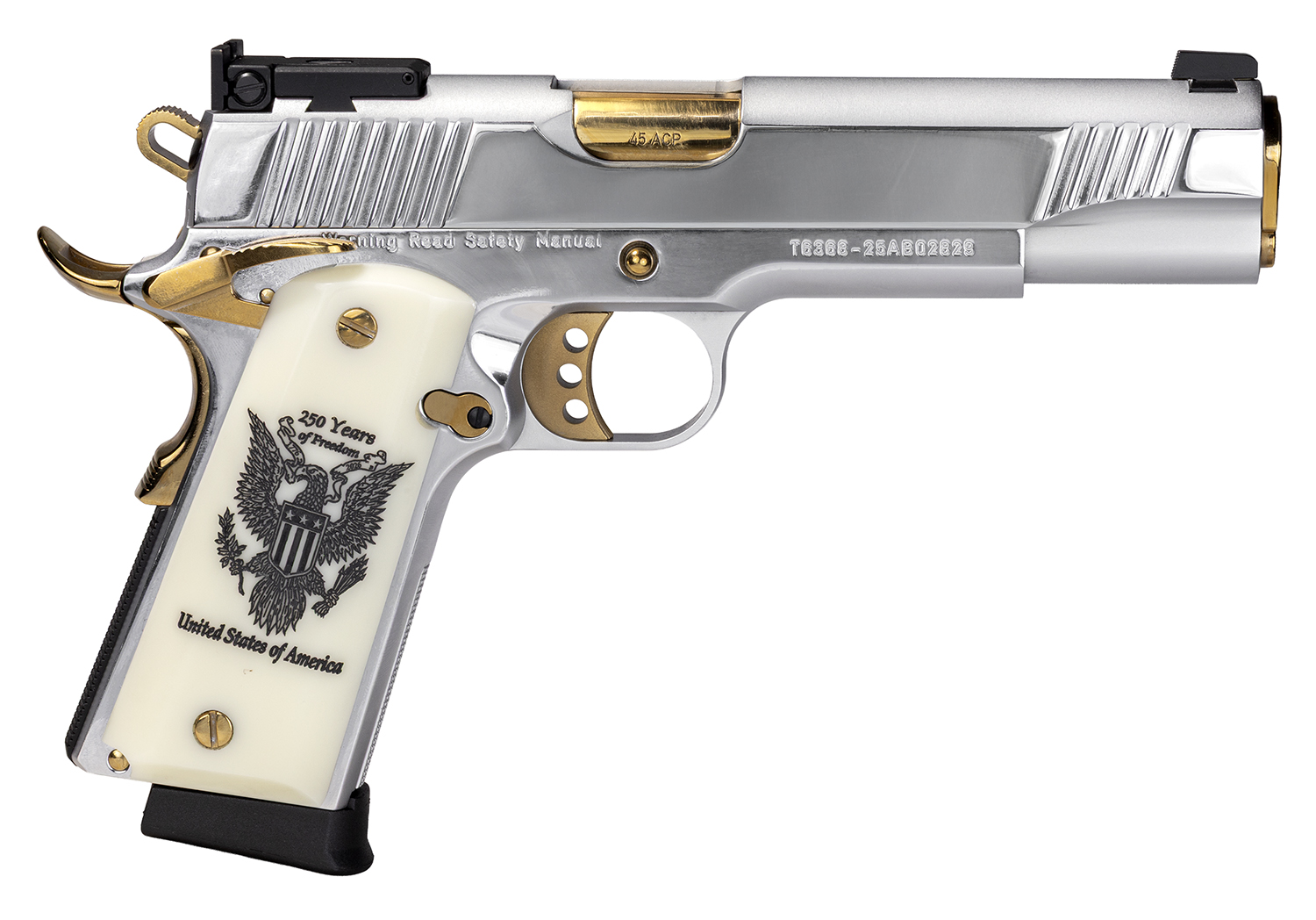 EAA Corp 391094 MC1911 250TH 45 ACP 5" Polished Chrome Semi-Auto Pistol - European American Armory - 45 ACP