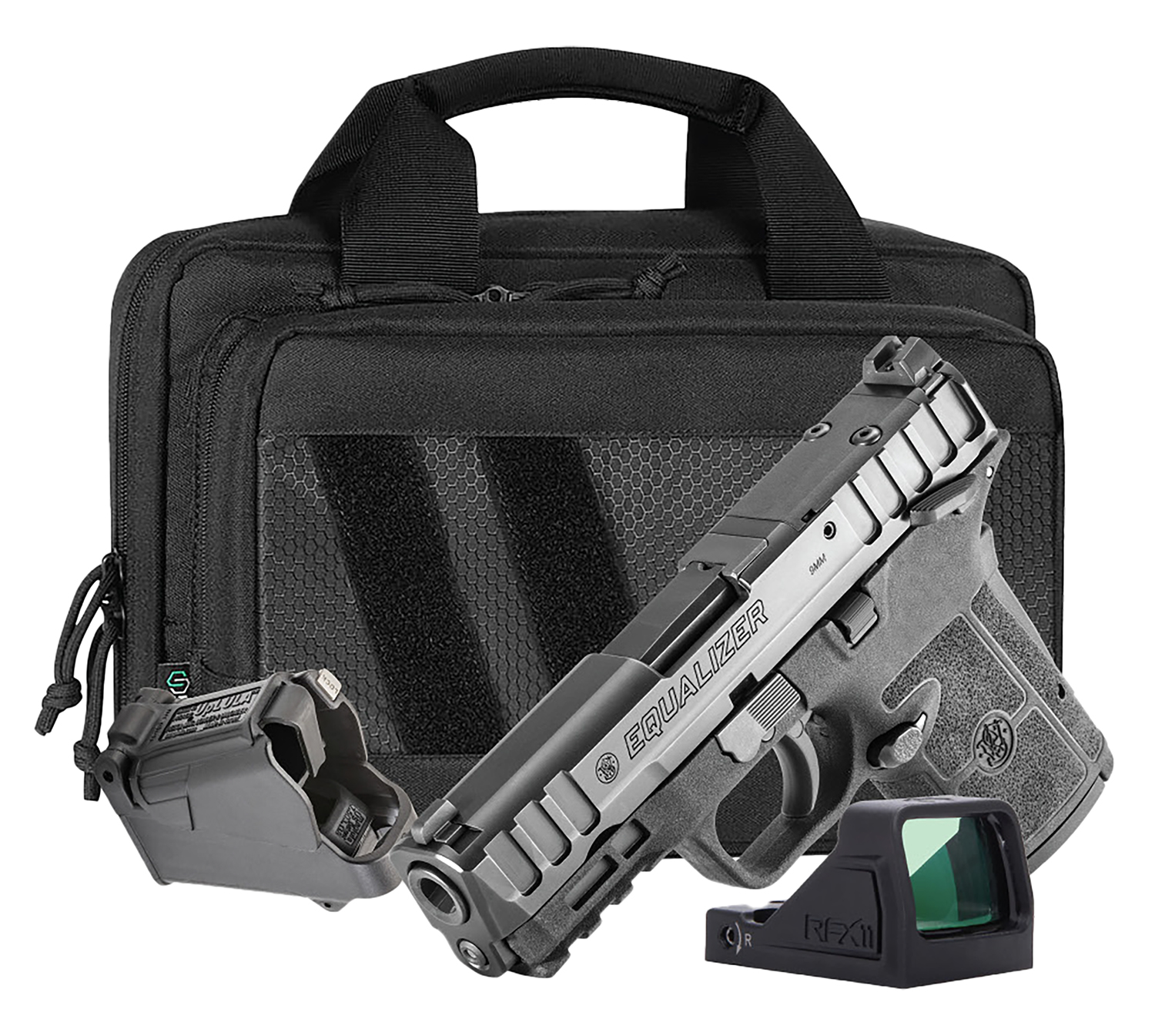 S&W Equalizer Carry On Bundle 9mm Luger 10rd(1)13rd(1)&15rd(1) Magazines 3.67 Barrel Thumb Safety Savior Bag RFX11 Green Dot - Smith & Wesson - 9mm Luger (9x19 Parabellum)