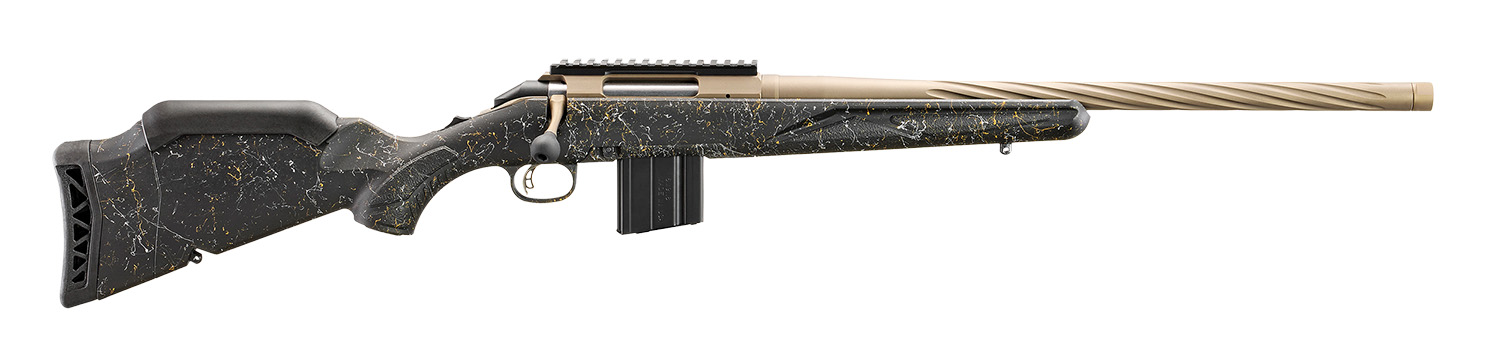 Ruger 46998 American II Prairie Full Size 22 ARC 10+1 20" Smoked Bronze Cerakote Spiral Fluted Threaded Barrel & Alloy Steel Receiver w/Picatinny Rail, Black Splatter Adj LOP Synthetic Stock