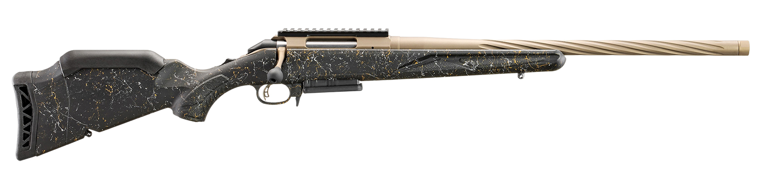 Ruger 56900 American II Prairie Full Size 300 Win Mag 3+1 24" Smoked Bronze Cerakote Spiral Fluted Threaded Barrel & Alloy Steel Receiver w/Picatinny Rail, Black Splatter Adj LOP Synthetic Stock