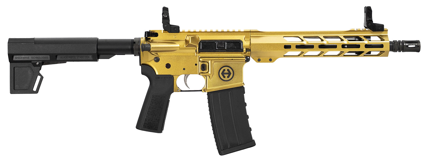 Hi-Point HP15P-300BLKGOLD HP 15P 300 Blackout 30+1 10.50" Black Threaded Barrel, Gold Aluminum Receiver w/Picatinny Rail, M-LOK Handguard, Blade Black Polymer Brace, Black B5 P Type 23 Grip
