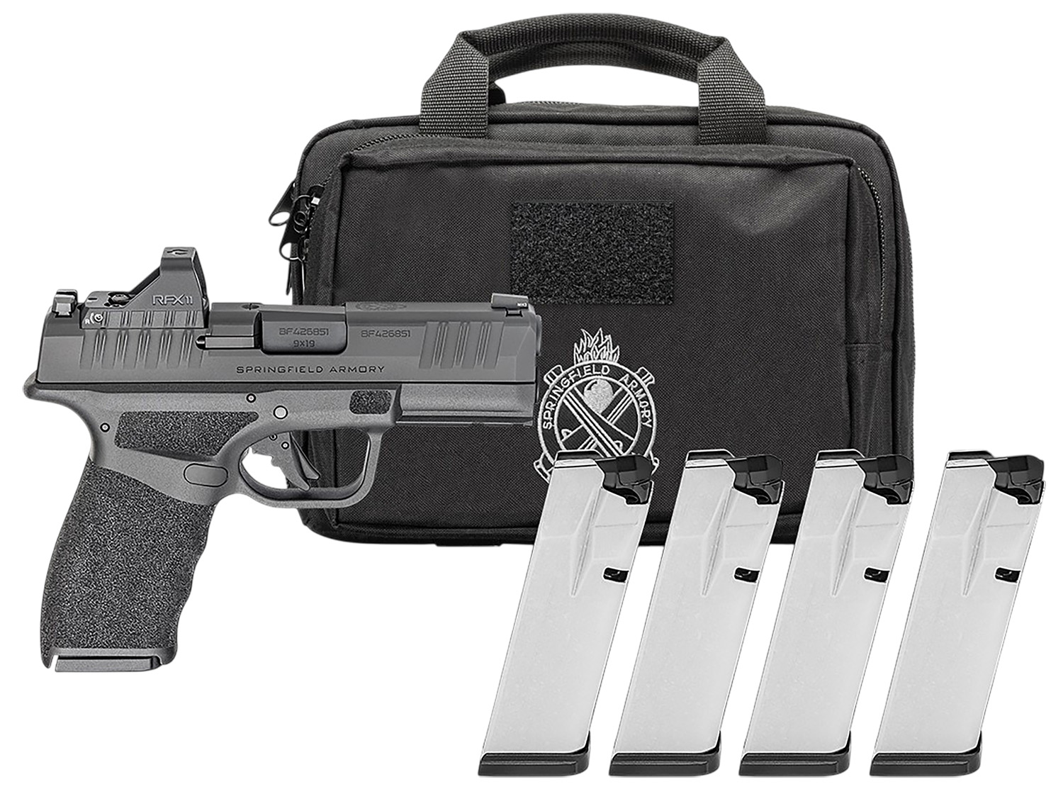 Springfield Gear Pac Hellcat Pro OSP Handgun 9mm Luger 15rd(4) Magazines 3.7 Barrel Black Green Dot Bag - Springfield Armory - 9mm Luger (9x19 Parabellum)