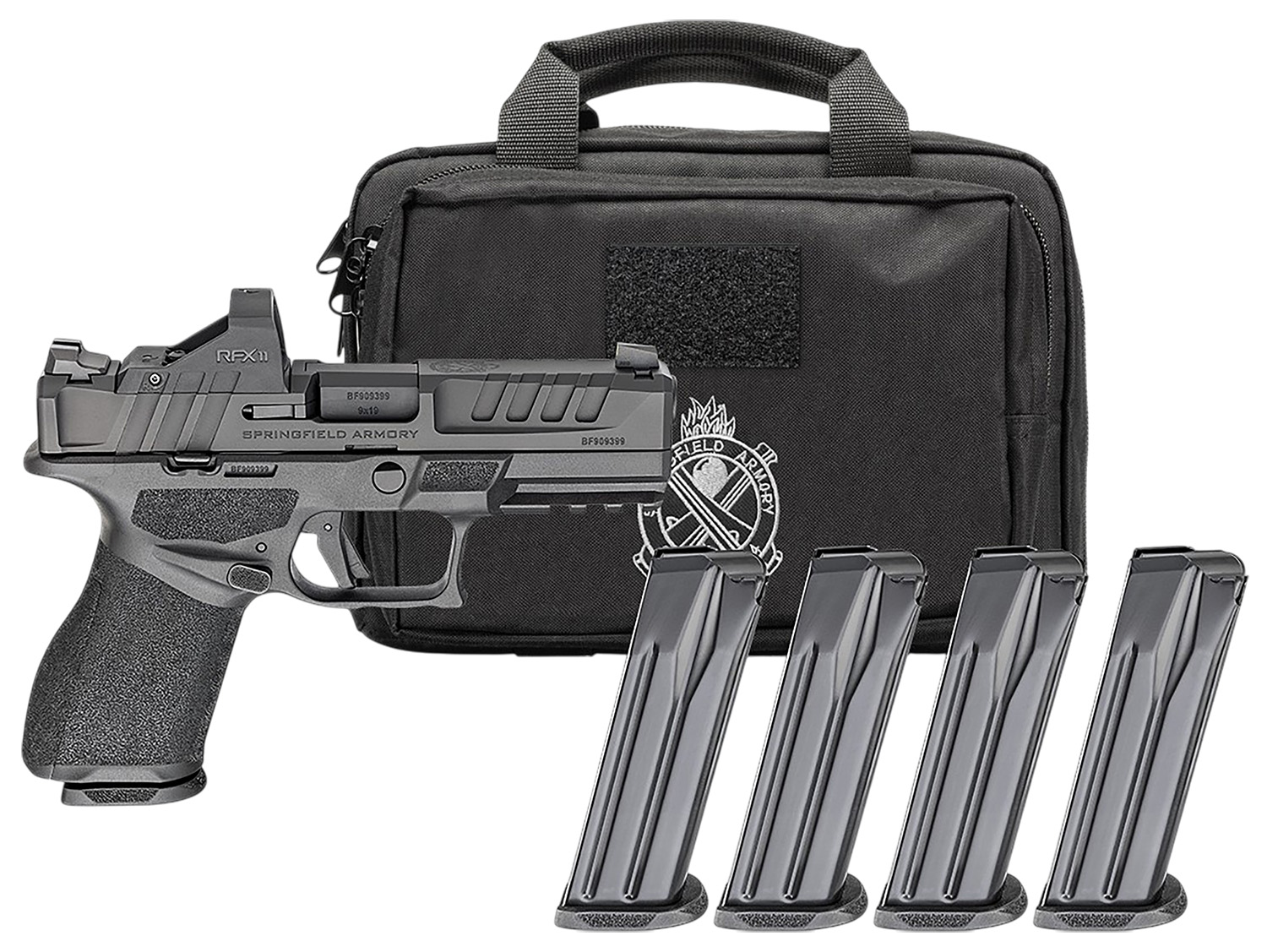 Springfield Armory Gear Pac Echelon 4.0C Handgun 9mm Luger 15rd(1) & 18rd(3) Magazines 4 Barrel Black Tritium Night Sights Green Dot  & Bag - Springfield Armory - 9mm Luger (9x19 Parabellum)