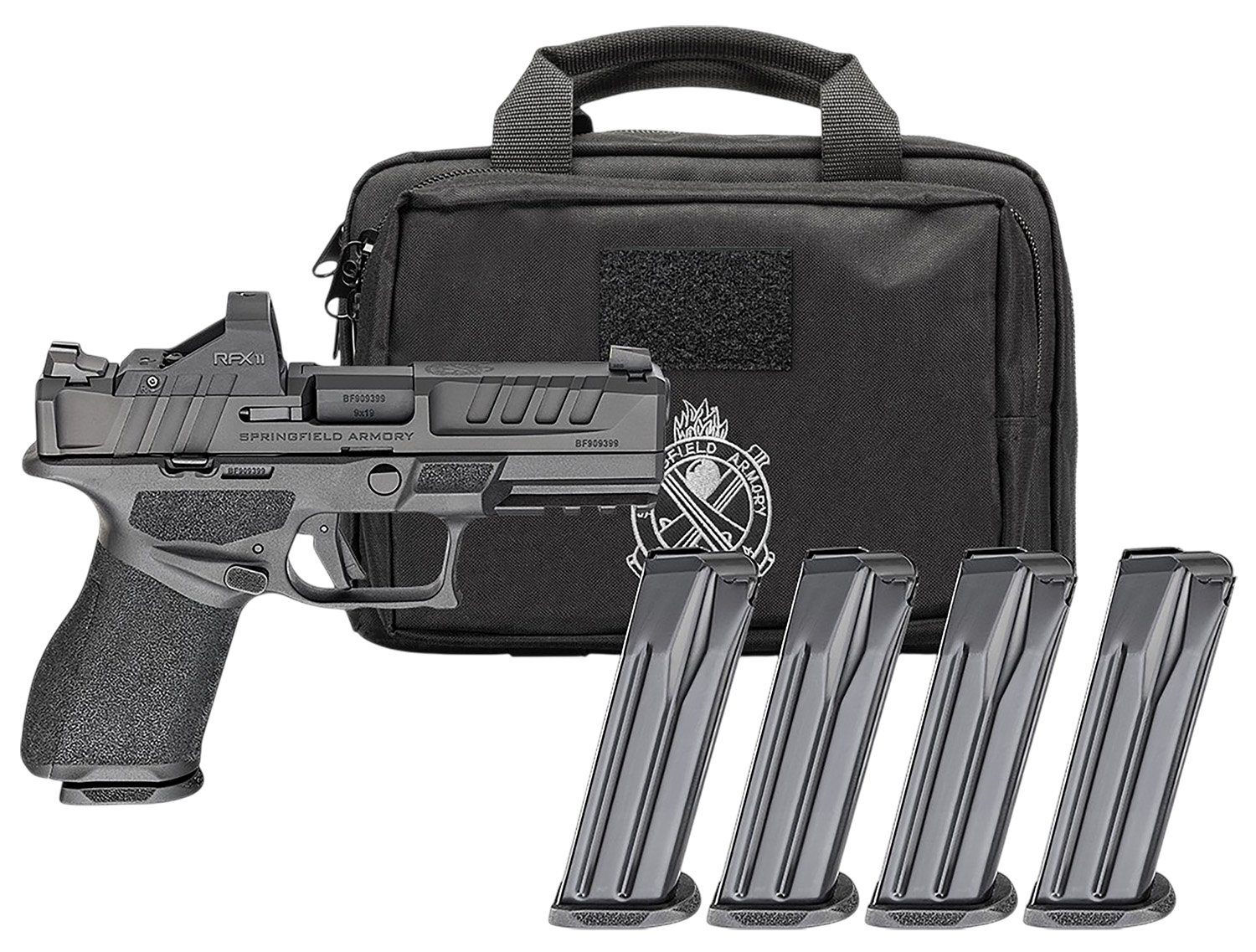 Springfield Armory Gear Pac Echelon 4.0C Handgun 9mm Luger 15rd(4) Magazines 4 Barrel Black Tritium Night Sights Green Dot & Bag - Springfield Armory - 9mm Luger (9x19 Parabellum)