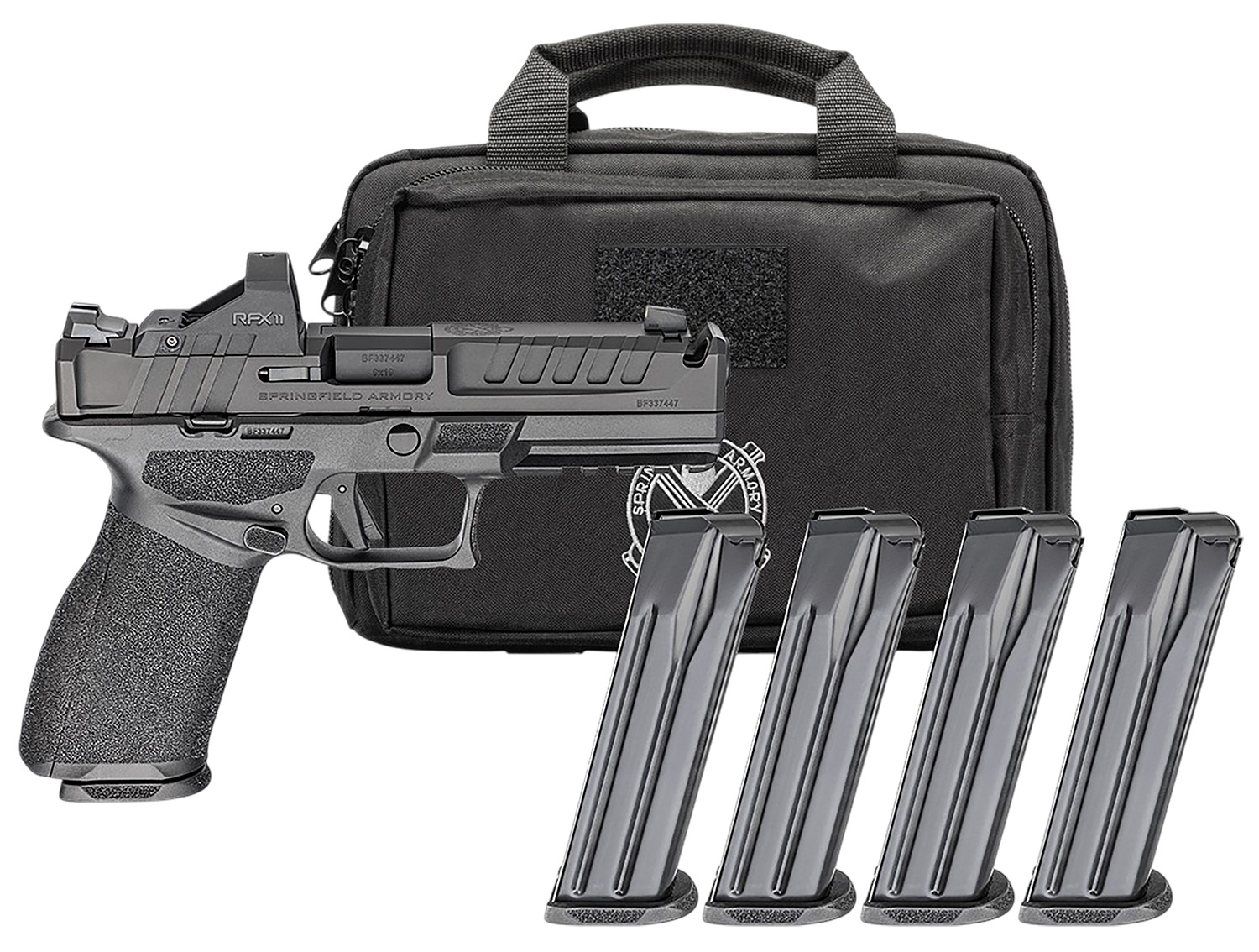 Springfield Gear Pac Echelon 4.5F Comp Handgun 9mm Luger 15rd(4) Magazines 4.5 Barrel U-Notch Sights Green Dot & Bag - Springfield Armory - 9mm Luger (9x19 Parabellum)