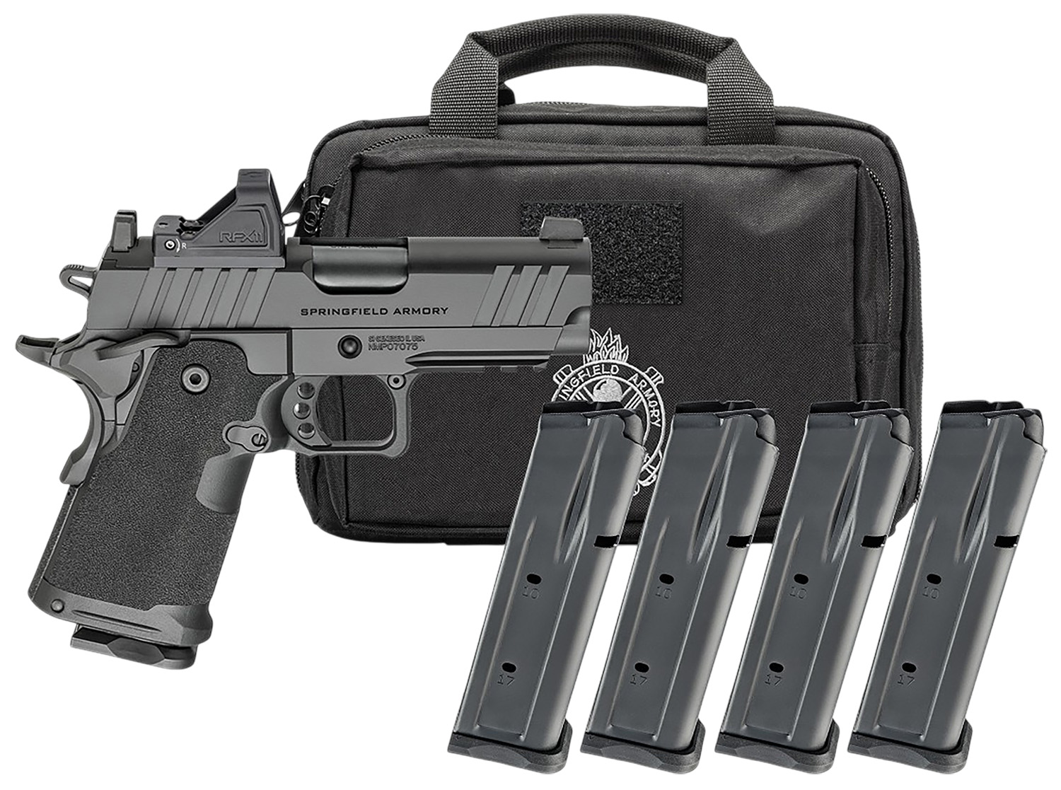 Springfield Armory Gear Pac 1911 DS Prodigy Compact Handgun 9mm Luger 15rd Magazines (4) 3.5 Barrel Black Viridian Green Dot Bag - Springfield Armory - 9MM