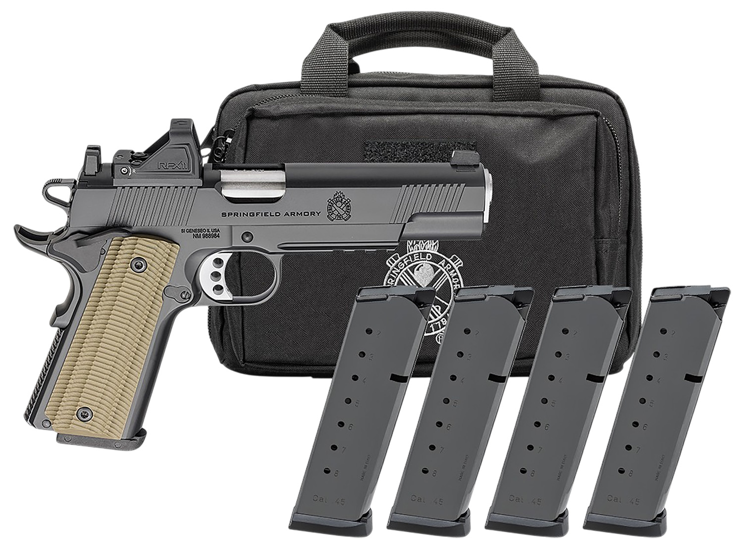 Springfield Gear Pac 1911 Operator AOS Handgun 9mm Luger 9rd Magazines(4) 5 Barrel Green Dot & Bag - Springfield Armory - 9mm Luger (9x19 Parabellum)
