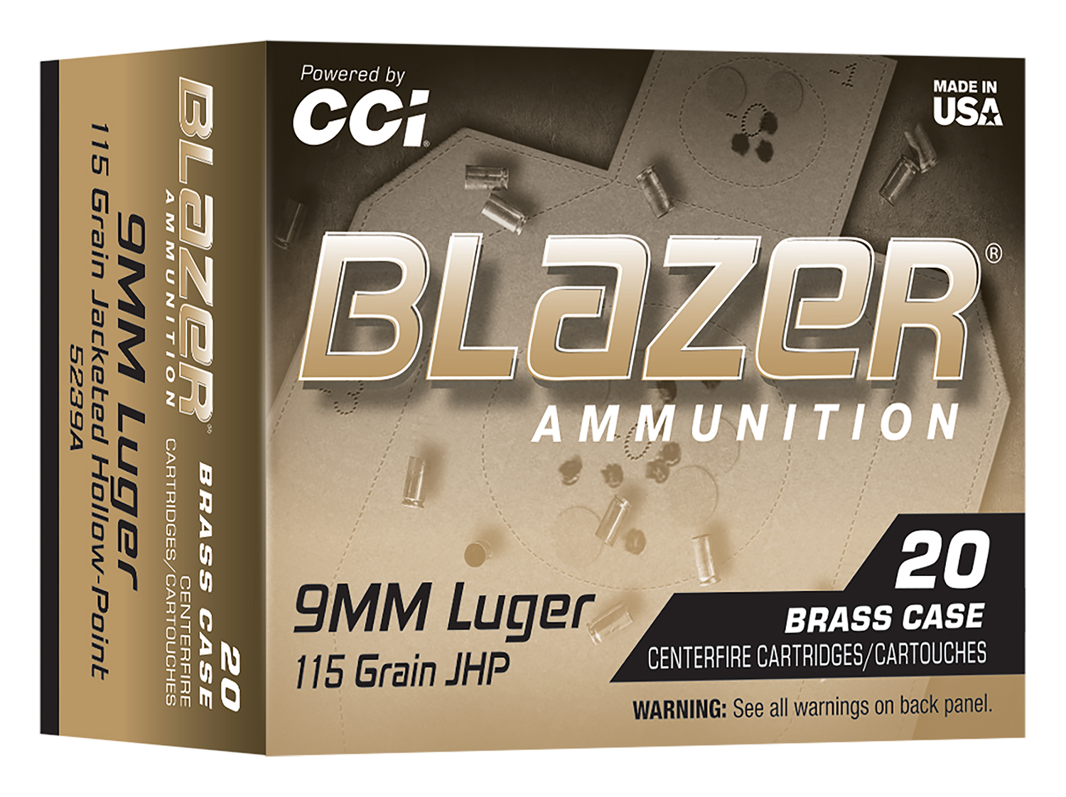 CCI 5239A 9MM 115GR BLAZER BRASS JHP 20RD - CCI - 9mm Luger (9x19 Parabellum)