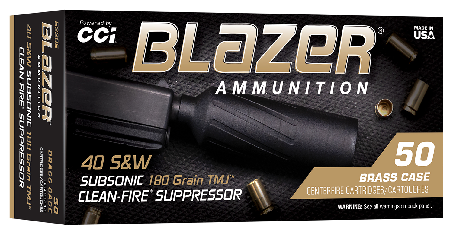 CCI 40 S&W 180GR TMJ BLAZER BRASS CLEAN-FIRE SUPPRESSOR 50 5220S