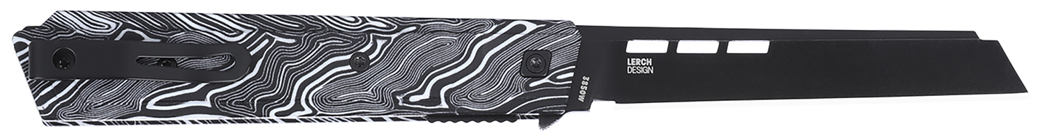 Columbia River Knife & Tool Zephyr, 3.22 Folding Knife, Plain Edge, D2 Steel Blade, Titanium Nitride Finish, Black and White G10 Handle, Liner Lock, IKBS 3850W