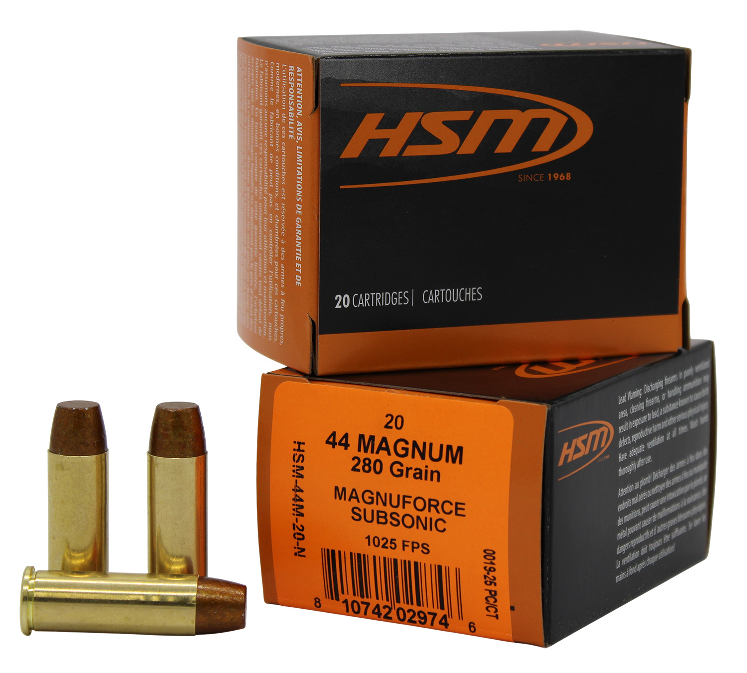 HSM Ammunition Subsonic 44 REM Magazine 280Gr Hard Cast Lead FN 20Rd 44M20N - HSM Ammunition - .44 Mag