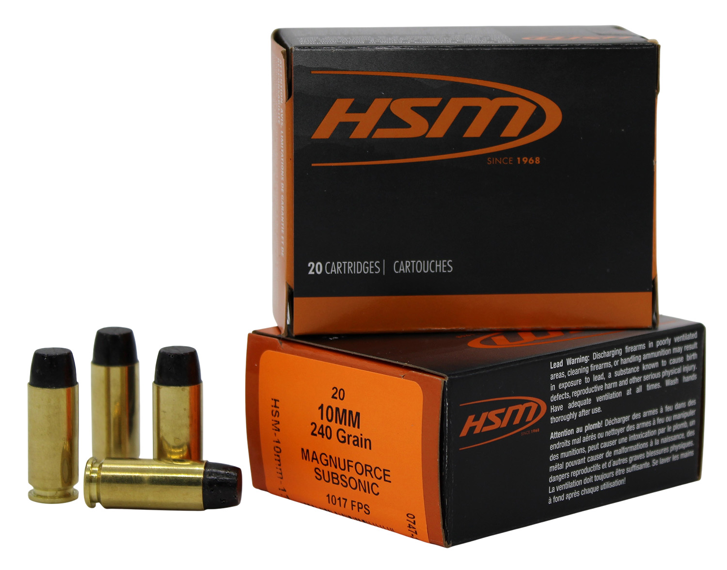 HSM 10MM17N   10mmAuto Subsonic 240gr Hard Cast Long Flat Nose 20 Per Box/20 Case