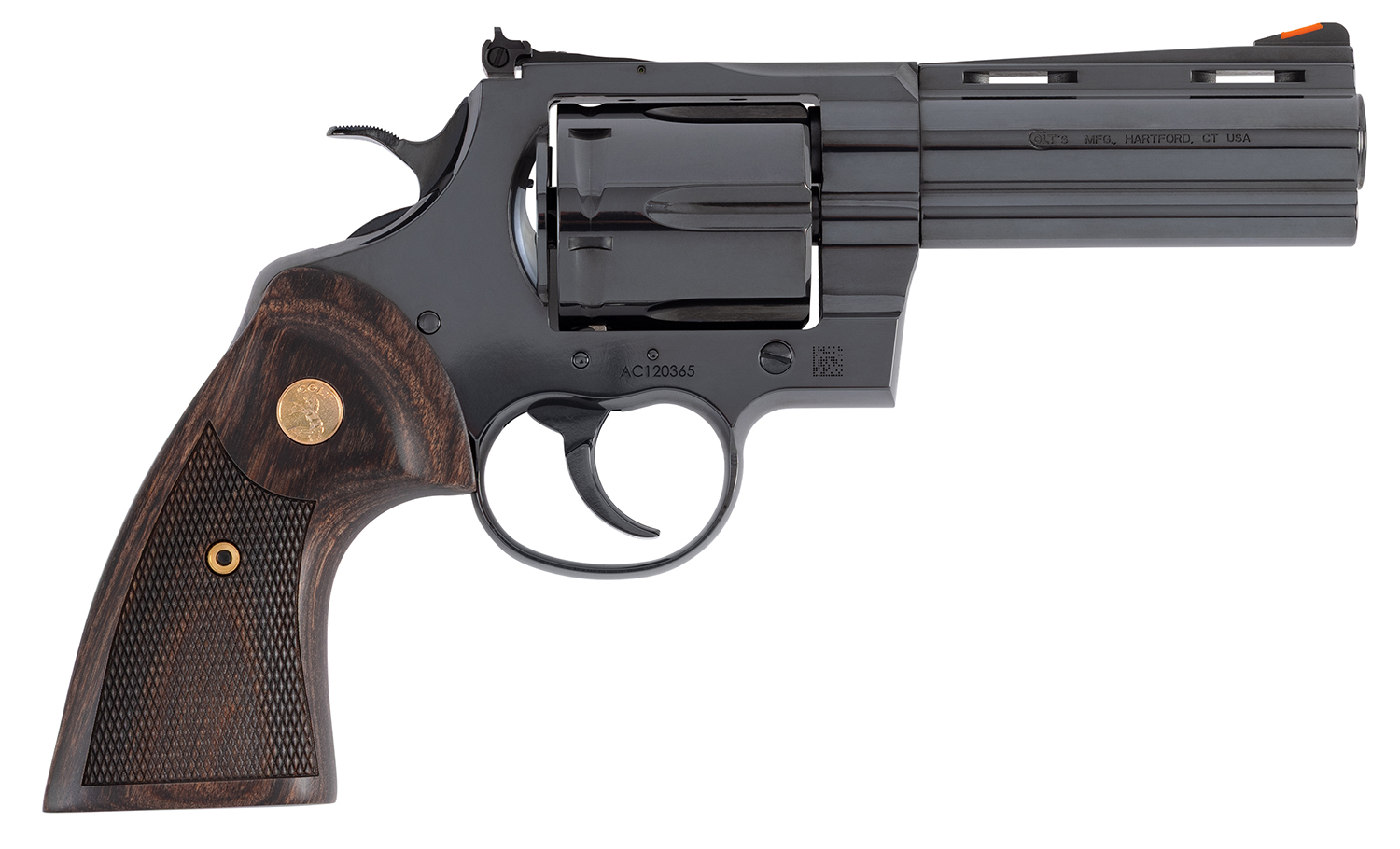 Colt Mfg ANACONDABP4WTS Anaconda  Large 44 Mag 6 Shot 4.25" Blued Vent Rib Barrel, Cylinder, Steel Frame, Hogue Finger Grooved Grip, Exposed Hammer