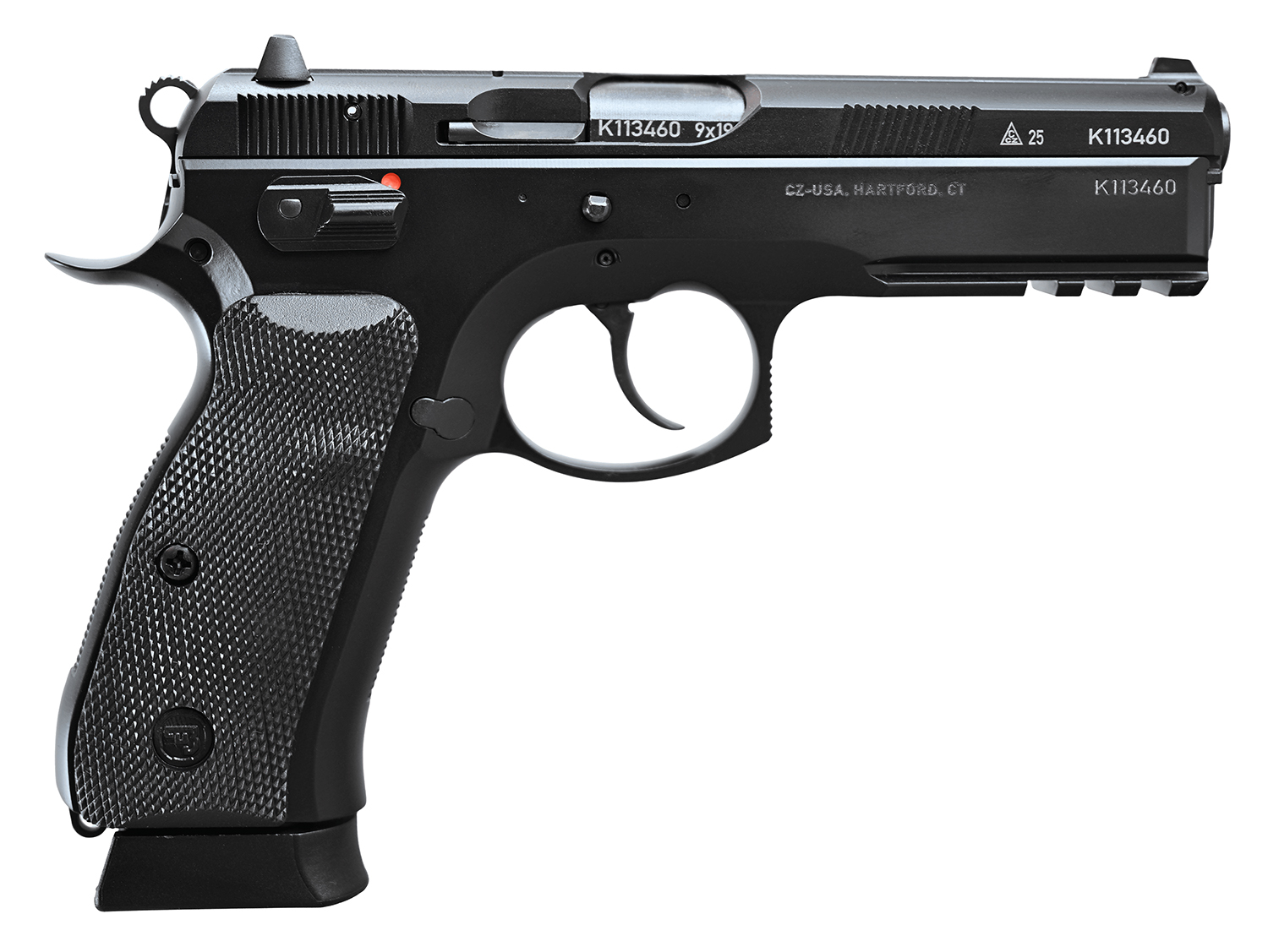 CZ 75 SP-01 50TH Anniversary Handgun 9mm Luger 19rd Magazine 4.6 Barrel Black Poly Coat Manual Safety - CZ-USA - 9mm