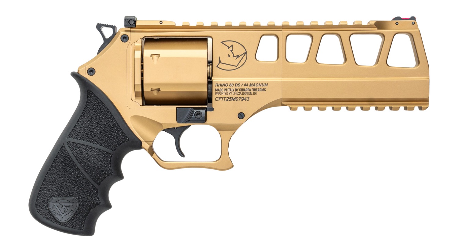 Chiappa Firearms CF340355 Rhino 60SAR L Frame 44 Mag 6 Shot 6" Gold Steel Barrel & Cylinder, Gold Alloy Frame, Hogue Rubber Grip