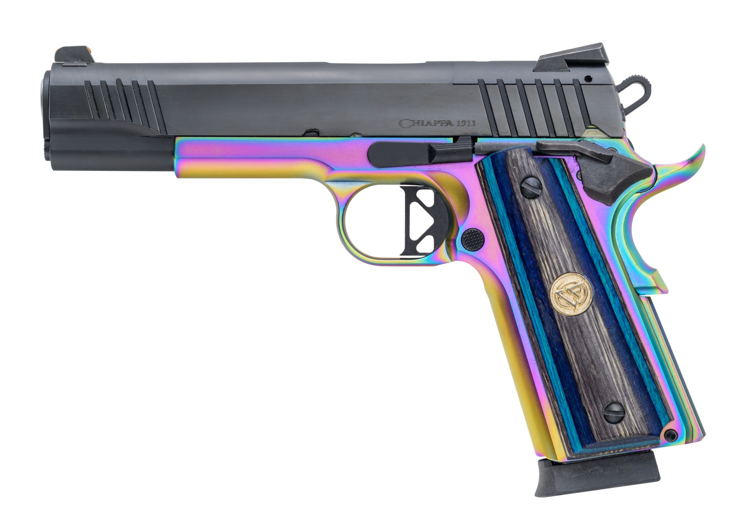 Chiappa Firearms 440237 1911 Superior Full Size Frame 45 ACP 8+1 5" Black Optic Ready/Serrated Slide, Blue Laminate Grip, RMR/RMSc Footprint