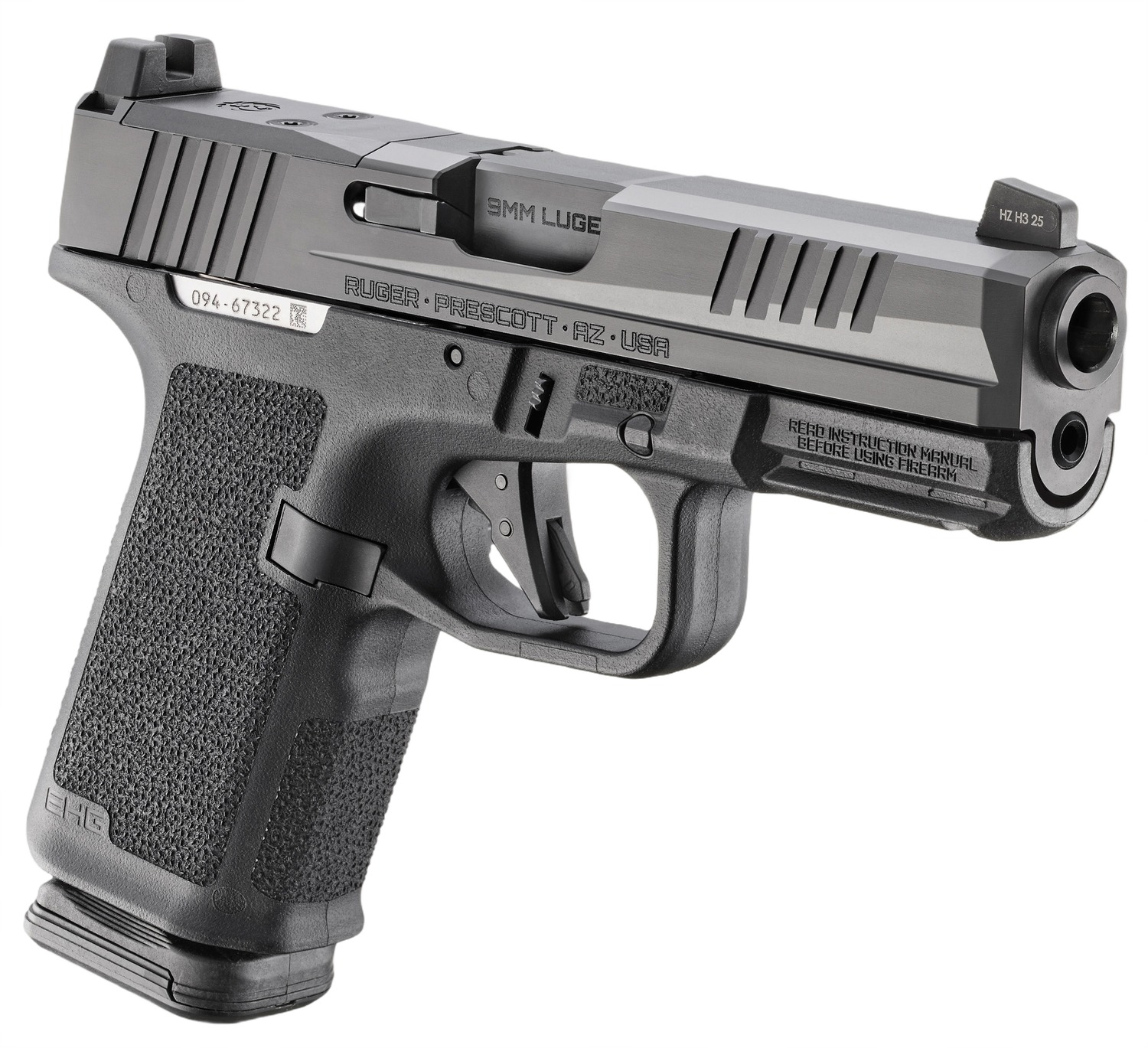 Ruger RXM 9mm 15 Round 4 in. Adjustable Sights Black - Superb Reliable Modular Pistol 4 Ruger RXM 9mm 15 Round pistol three-quarter view showing the optic-ready slide adjustable sights and Magpul grip module