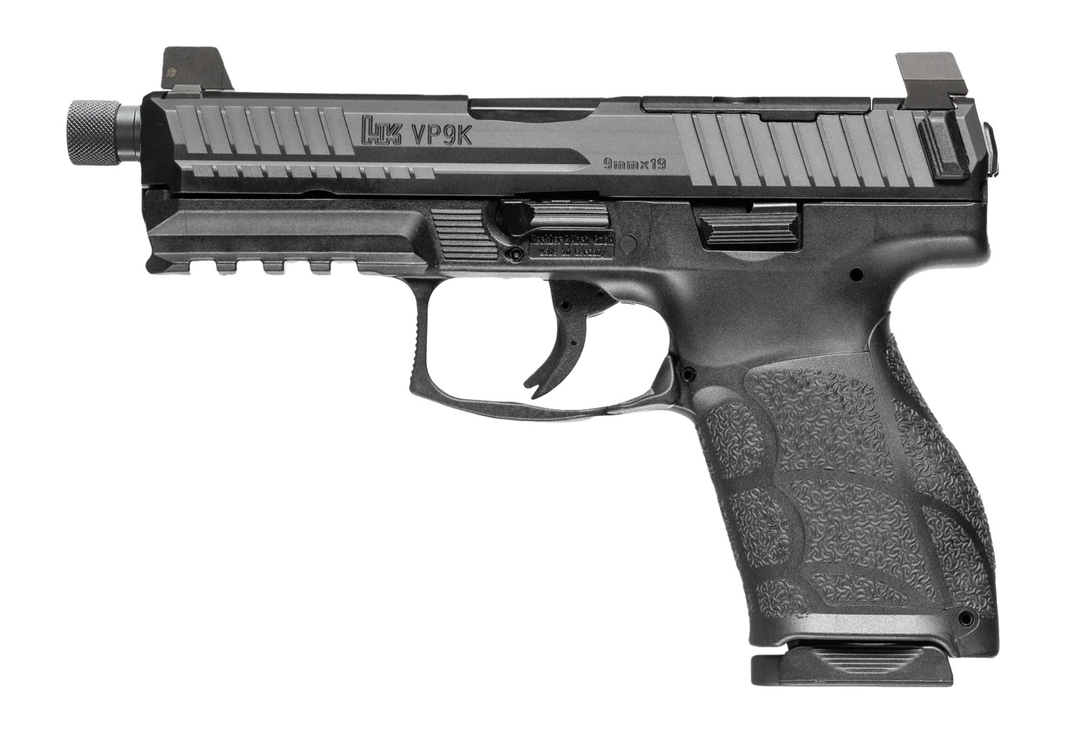 Heckler & Koch VP9A1 K Tactical, Semi-automatic, Striker Fired, Polymer Frame Pistol, Compact, 9MM, 4.7 Threaded Barrel, M13.5X1 LH Thread Pitch, Matte Finish, Black, Suppressor Height 3-Dot Sights, Tritium Front Sight, Optics Ready, 15 Rounds, 2 Mag