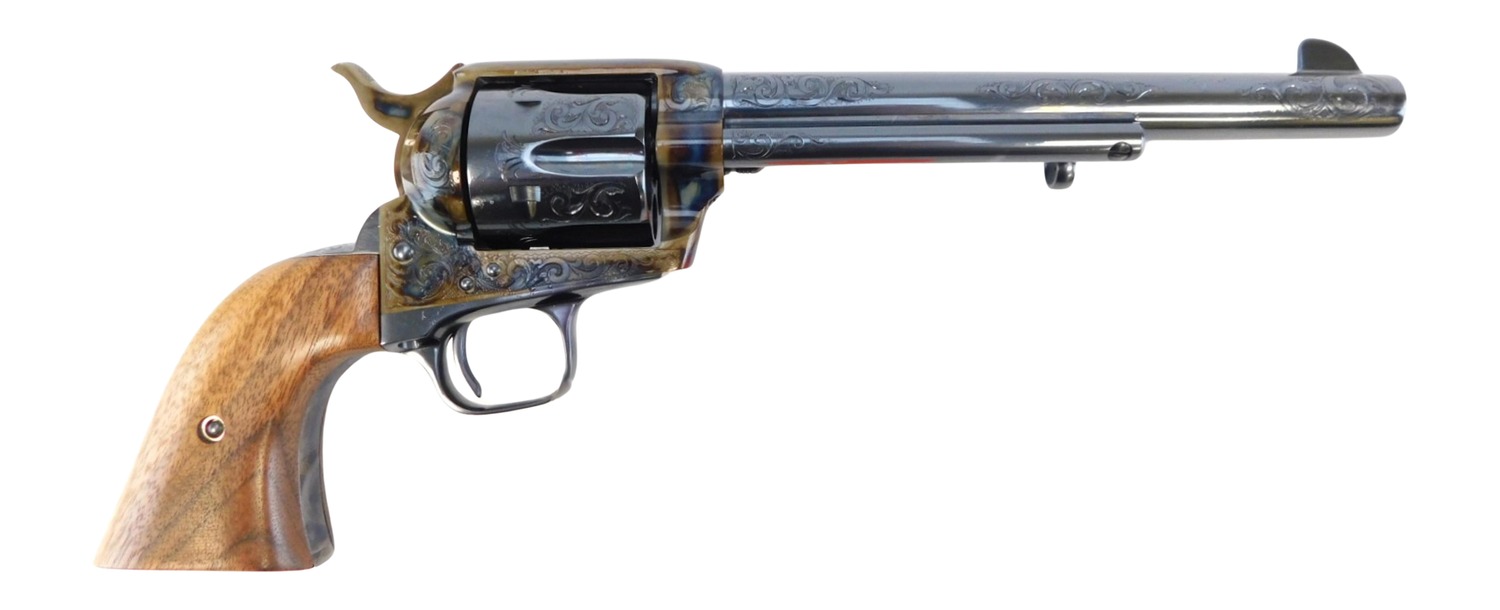 Colt Mfg P2870Z Single Action Army 150th Anniversary 45 Long Colt 6 Shot 7.50" Engraved Blued Barrel & Cylinder, Engraved Color Case Hardened Frame, Walnut Grip