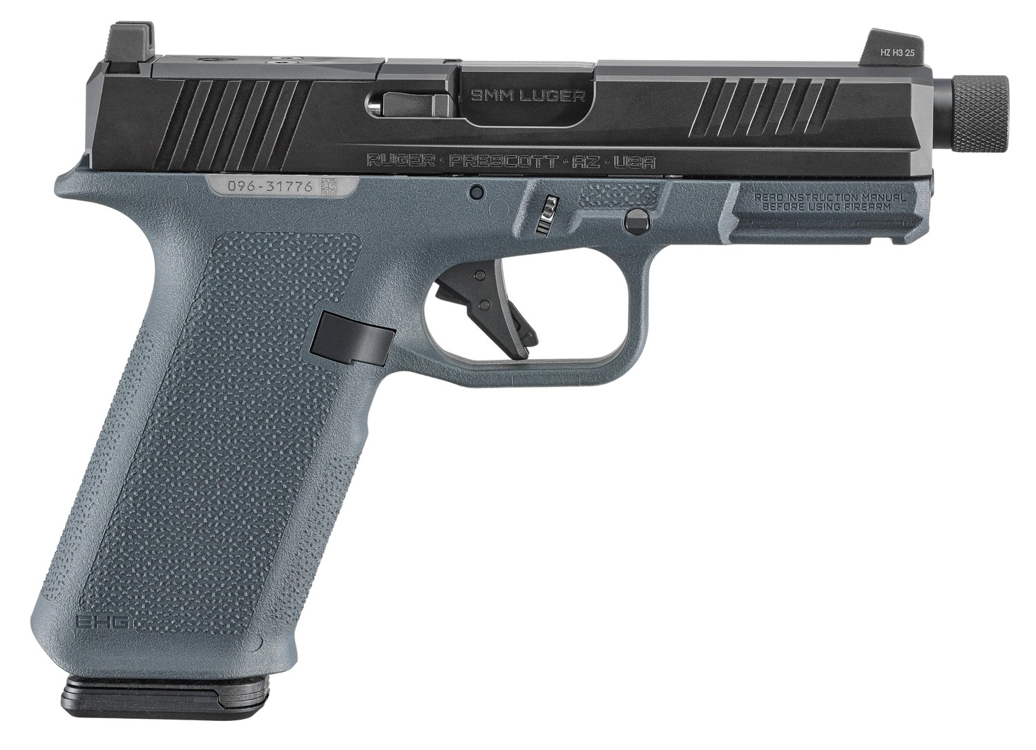 Ruger 19447 RXM  9mm Luger 17+1 4.50" Black FNC Nitride Alloy Steel Threaded Barrel & Optic Ready/Serrated Slide, Stealth Gray Polymer Frame w/Accessory Rail, Textured Grip, RMR/RMSc/DeltaPoint Pro Fo
