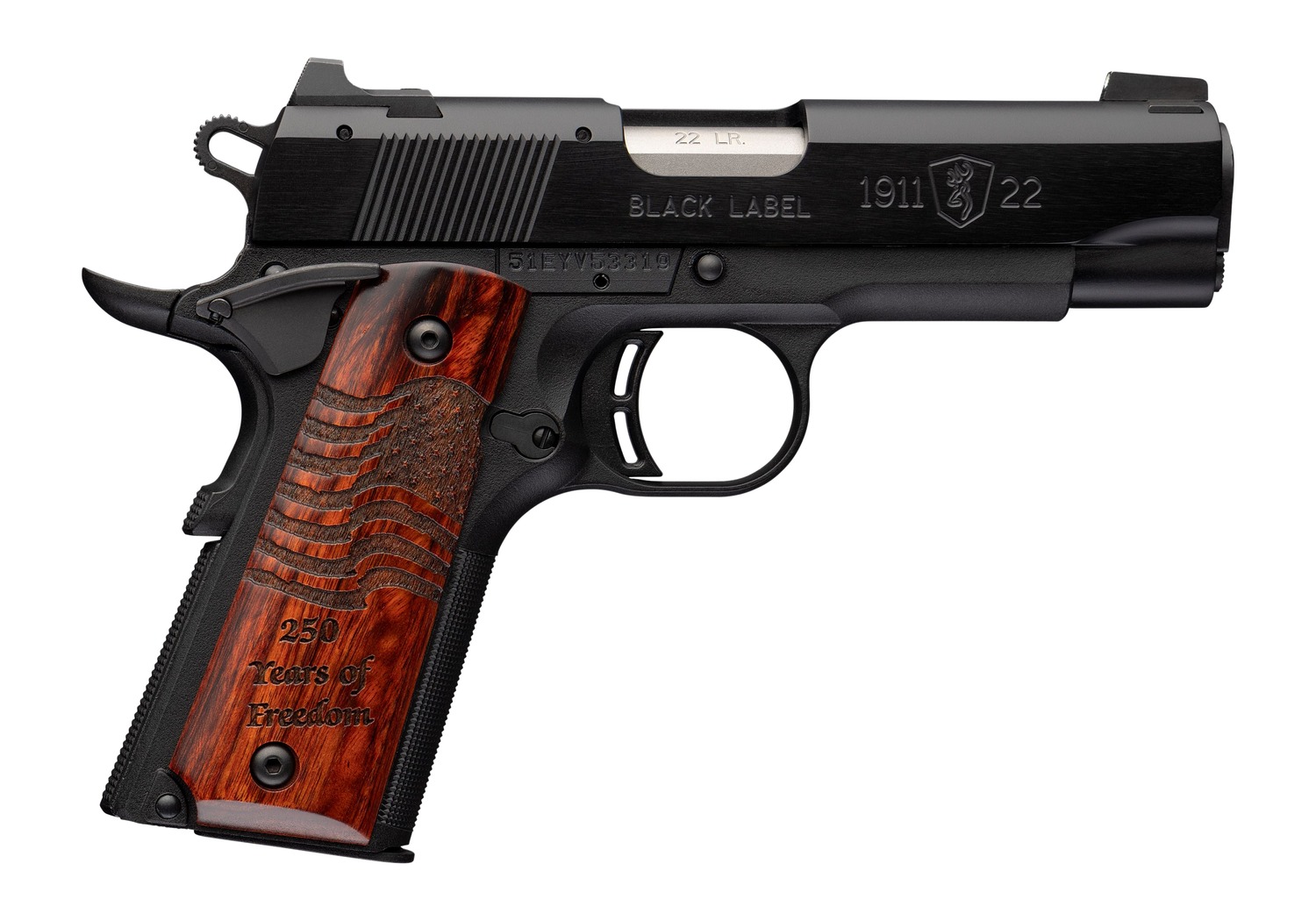Browning 051072490 1911-22 Medallion Comp 22 LR 3.625" Matte Black Anodized Semi-Auto Pistol - Browning