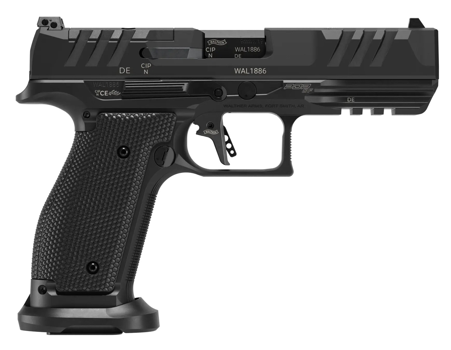 Walther Arms 289700810 PDP  Full Size 9mm Luger 10+1 4.50" Black Polygonal Rifled Barrel, Black Optic Ready/Serrated Slide, Black Steel Frame w/Picatinny Rail, Textured Wraparound Grip