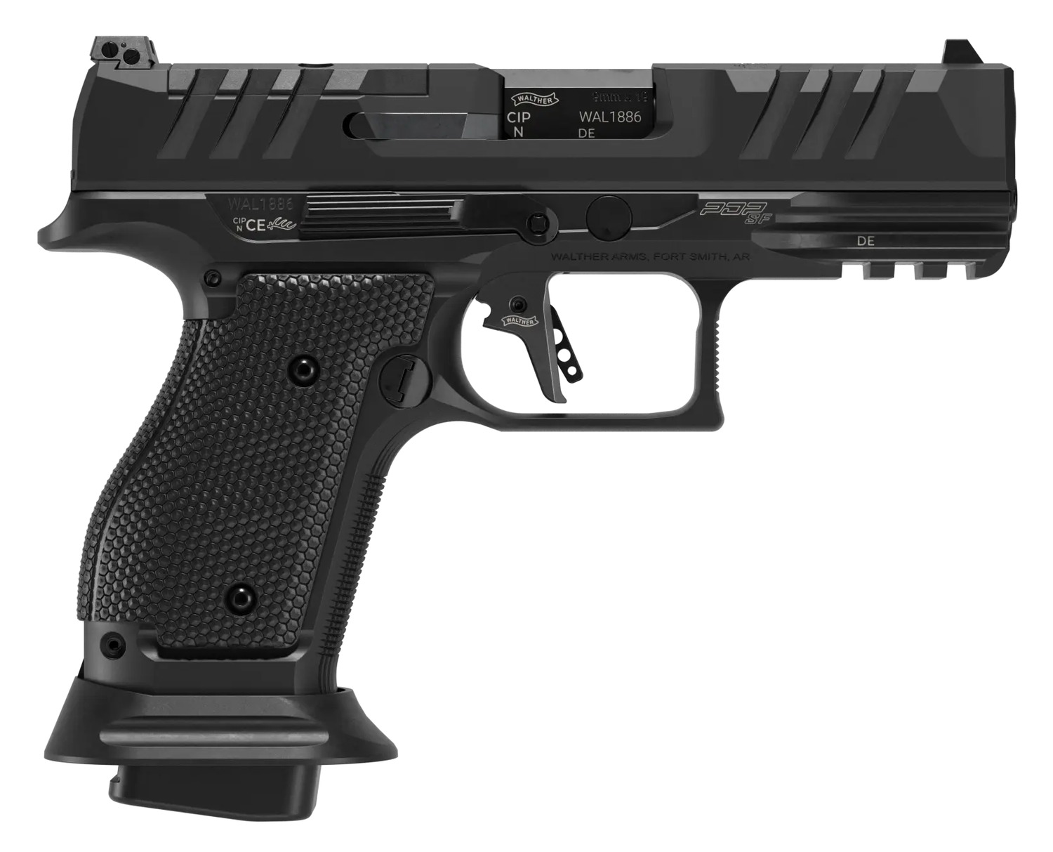 Walther Arms 289699110 PDP  Compact 9mm Luger 10+1 4" Black Polygonal Rifled Barrel, Black Optic Ready/Serrated Slide, Black Steel Frame w/Picatinny Rail, Textured Wraparound Grip