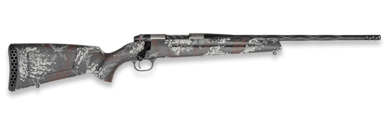 Weatherby MBP01N25RWR3B Mark V Capra 25 WBY RPM 2+1 21" Graphite Black Cerakote Fluted Threaded Barrel Titanium Receiver Drilled & Tapped Receiver Exposed Carbon w/Gray, White & Rust Sponge Accents Fi