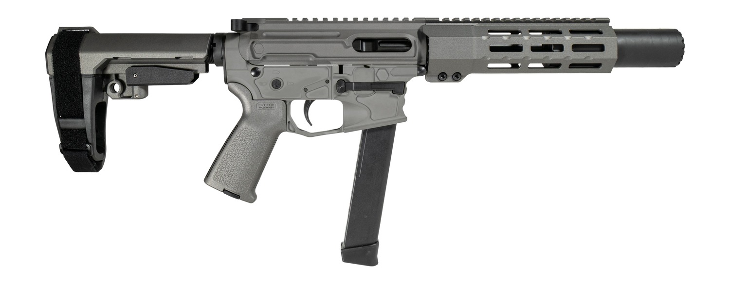 Shark Coast Tactical SCC06759SPGY9 Sneeky Pete 9mm Luger 30+1 5.50" Black Melonite Threaded Barrel, Gray Cerakote, SB Tactical SBA3 Brace