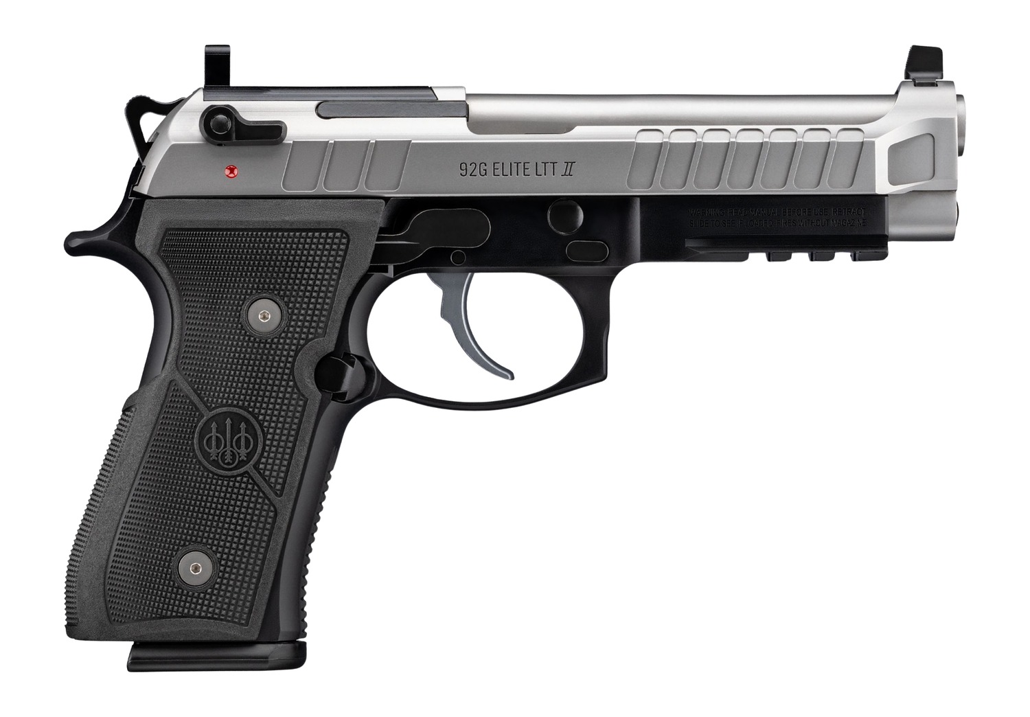 Beretta USA J92ELITE2G10 92G Elite LTT II Full Size Frame 9mm Luger 10+1 4.70" Inox Combat Target Crown Barrel, Inox Stainless Steel Optic Ready/Serrated Slide, Black Aluminum Frame w/Beavertail & Pic