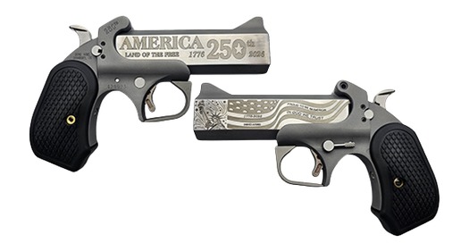 Bond Arms BA250TH-45/410 America 250th Anniversary 45 Long Colt/410 Gauge 2 Shot 4.25" Engraved Rough Matte Stainless Steel Barrel & Frame, Black B6 Resin Grip, Exposed Hammer