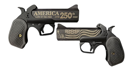Bond Arms BA250TH-BLK-45/410 America 250th Anniversary 45 Long Colt/410 Gauge 2 Shot 4.25" Engraved Black Cerakote Stainless Steel Barrel & Frame, Black B6 Resin Grip, Exposed Hammer
