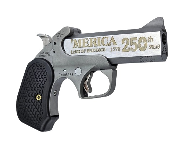 Bond Arms BACY-250TH-45-70 Cyclops 'Merica 45-70 Gov 1 Shot 4.25" Rough Matte Barrel, Rough Stainless Steel Frame, Black B6 Resin Grip, Exposed Hammer
