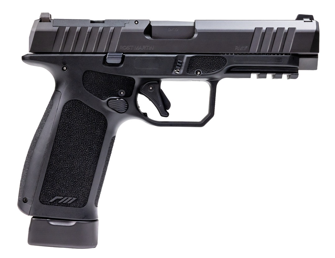 Rost Martin RM1FBLKOSP10CA RM1F  9mm Luger 10+1 4.50" Black Match Grade Barrel, Black Nitron Steel Optic Ready/Serrated Slide, Black Polymer Frame w/Picatinny Rail, RMR Footprint, Ambidextrous