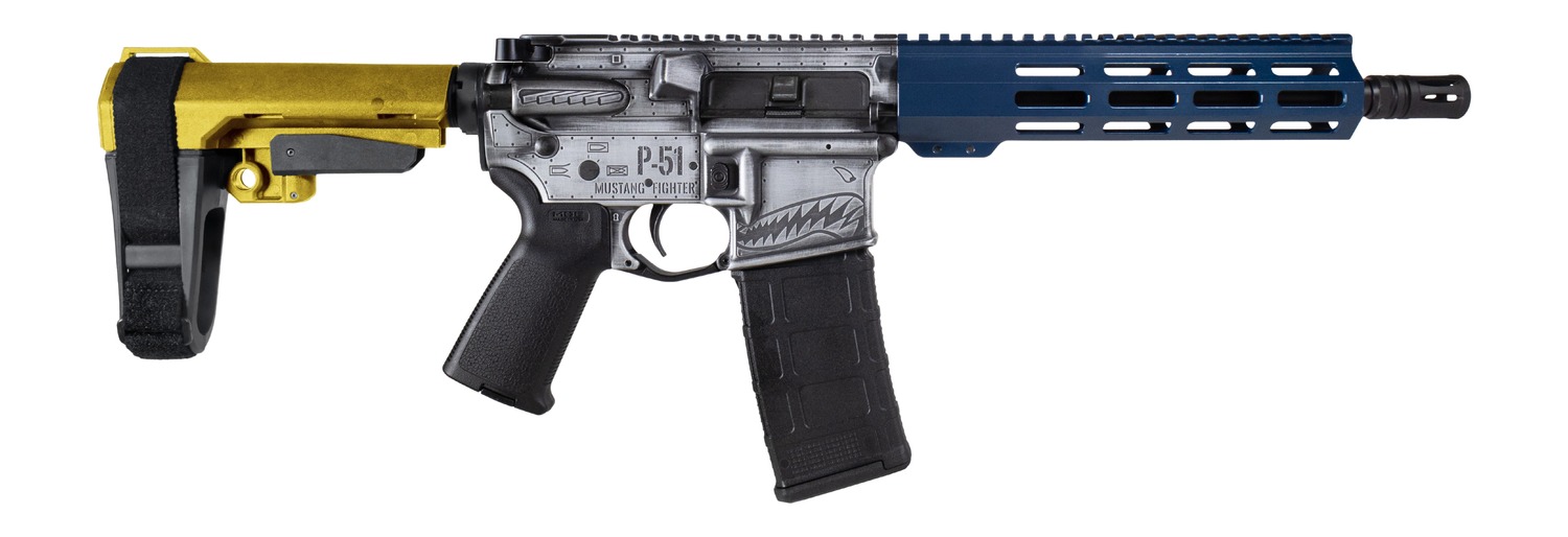 Shark Coast Tactical SCC07442P51-P P-51 Mustang 5.56 NATO 30+1 10.50" Black Nitride Threaded Barrel, Aluminum Receiver w/Picatinny Rail, M-LOK Handguard, Polymer SB Tactical SBA3 Brace, Magpul MOE Gri