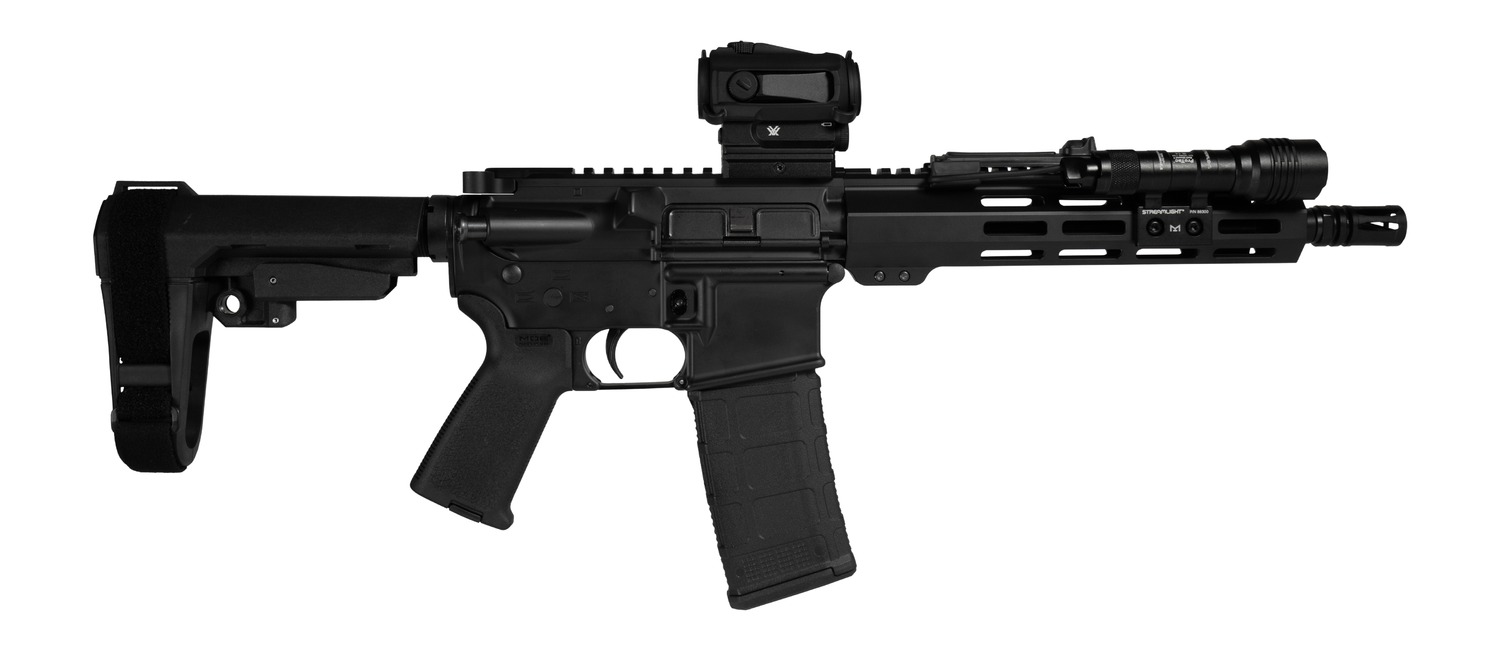 Shark Coast Tactical SCC06841MN300-P Midnight Bundle 300 Blackout 30+1 10" Threaded Barrel, Aluminum Receiver w/Picatinny Rail, M-LOK Handguard, Polymer SB Tactical SBA3 Brace, Streamlight ProTac Rail