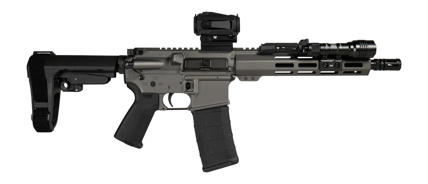 Shark Coast Tactical SCC06889GRYN300-P Grey Night Bundle 300 Blackout 30+1 10" Threaded Barrel, Aluminum Receiver w/Picatinny Rail, M-LOK Handguard, Polymer SB Tactical SBA3 Brace, Streamlight ProTac