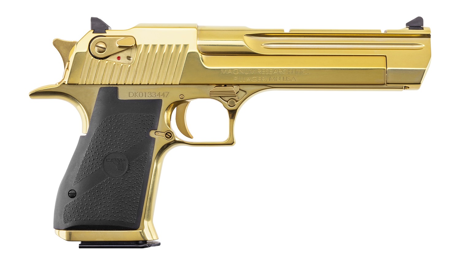 Magnum Research DE44CAG Desert Eagle Mark XIX *CA Compliant 357 Mag 9+1 6" Accessory Rail Barrel, Gold Zirconium Nitride Serrated Slide & Frame