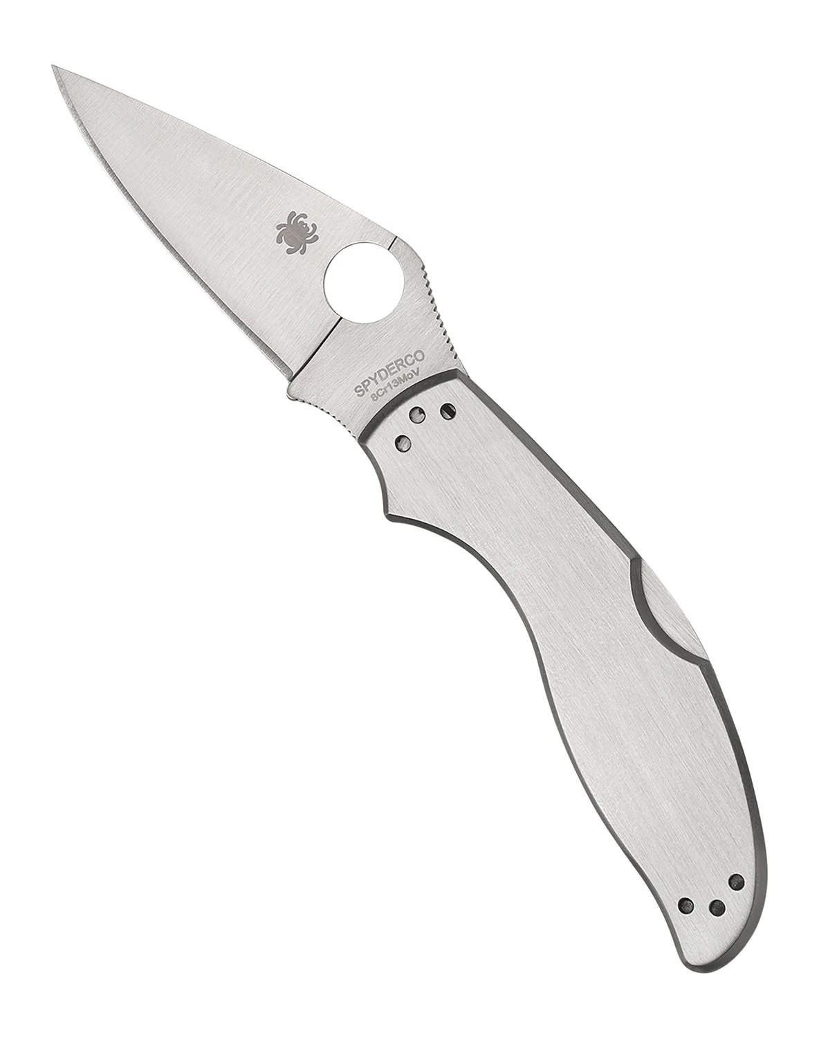 Spyderco UpTern, Folding Knife, 2.82 Clip Point Blade, 6.57 Overall Length, 8Cr13MoV Blade Steel, Plain Edge, Satin Finish, Silver, Back Lock C261P
