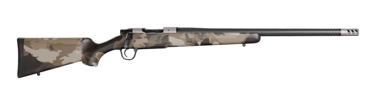 Christensen Arms 801-060079-00 Ridgeline FFT 25 Creedmoor 4+1 20" Carbon Fiber Threaded Barrel, Burnt Bronze Cerakote Steel Drilled & Tapped Receiver, Barren Dune Camo Fixed Carbon Fiber Stock