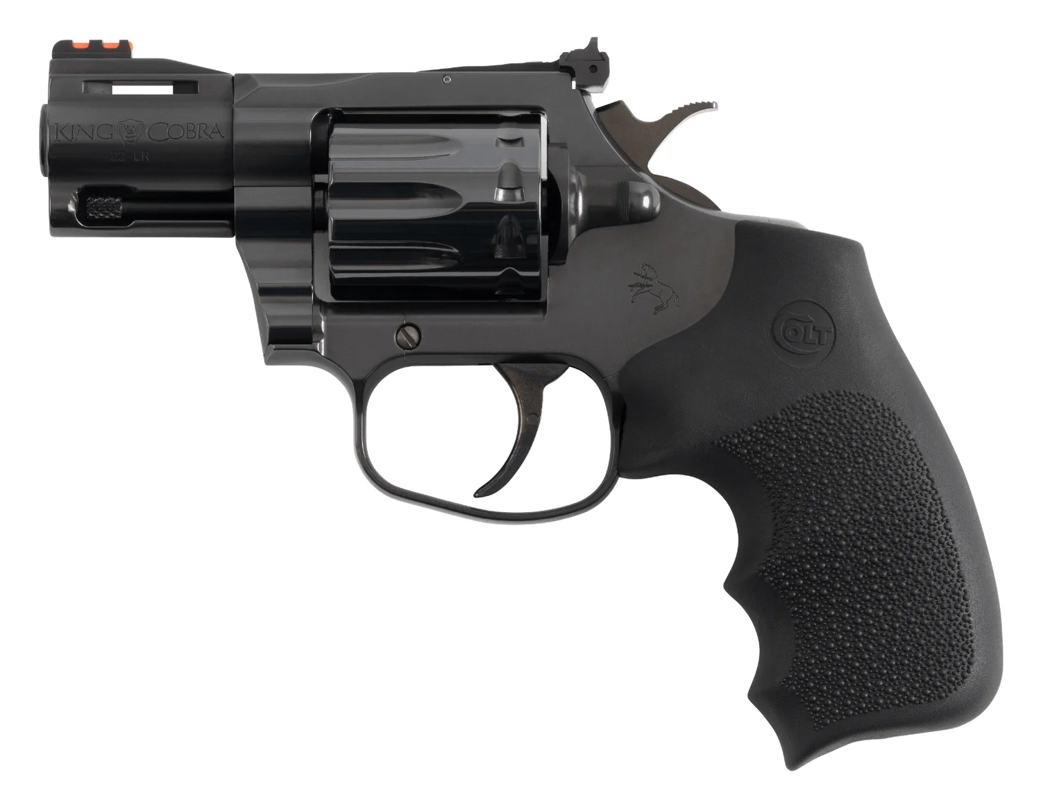 Colt Mfg KCOBRA22-BP2RFO King Cobra Target 22 LR 10rd Shot 2" Blued Vent Rib Barrel, Blued Carbon Steel Cylinder & Frame, Black Hogue Overmolded Grip, Exposed Hammer